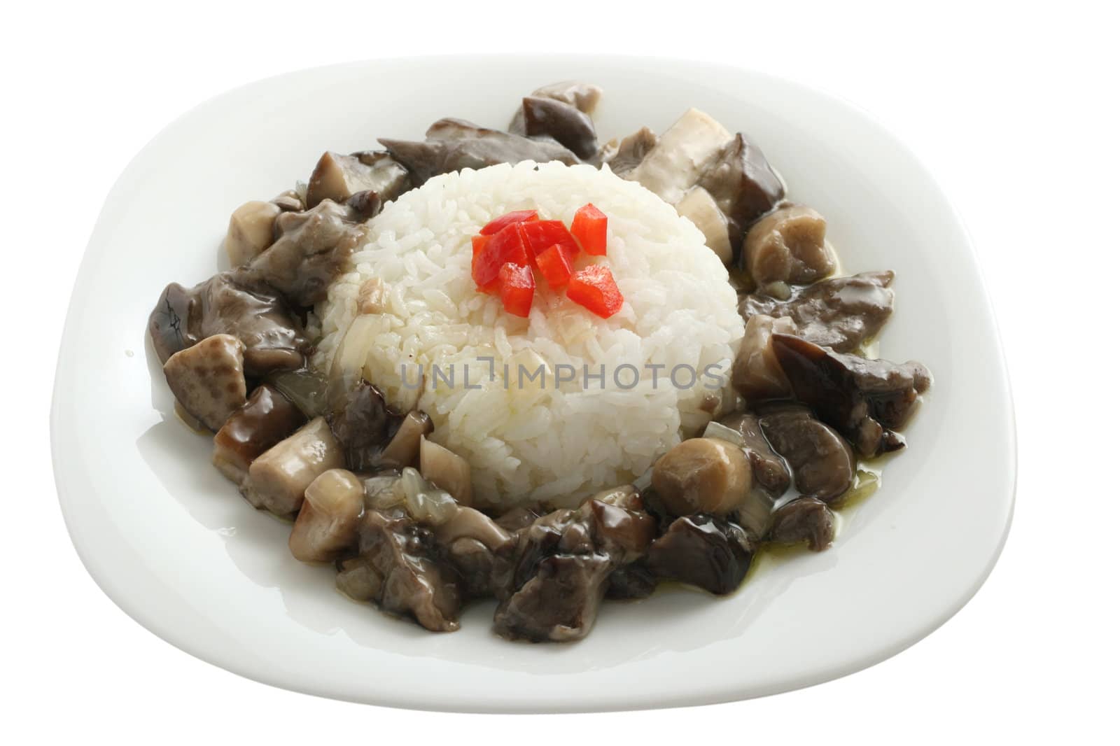 mushrooms with boiled rice