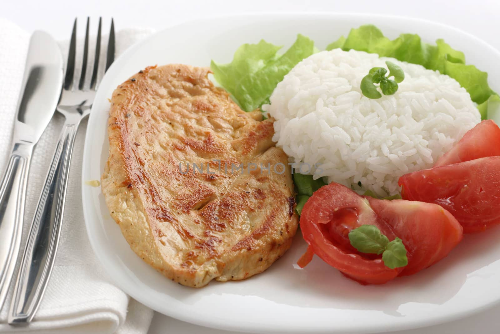 fried chicken with boiled rice