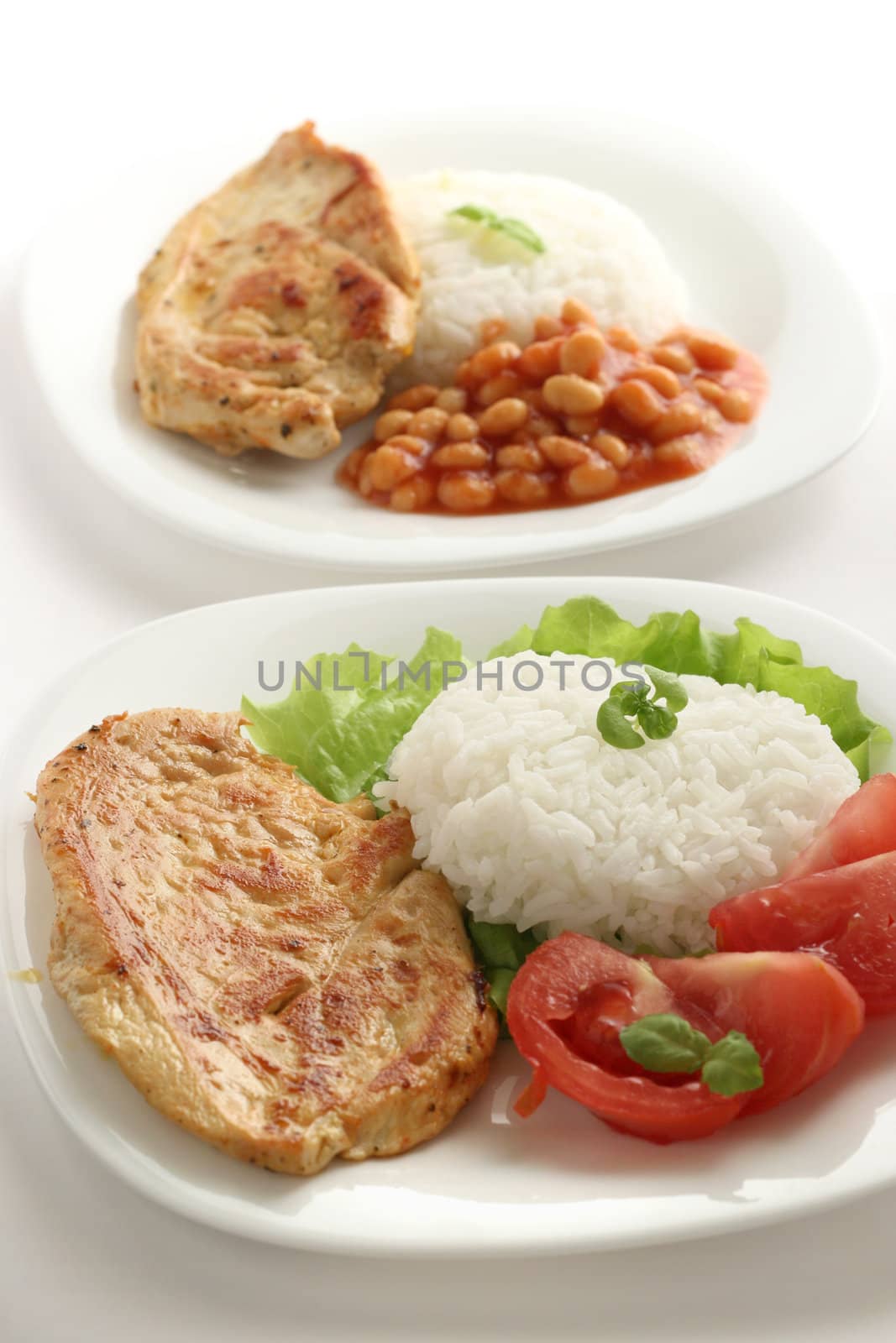 fried chicken with boiled rice