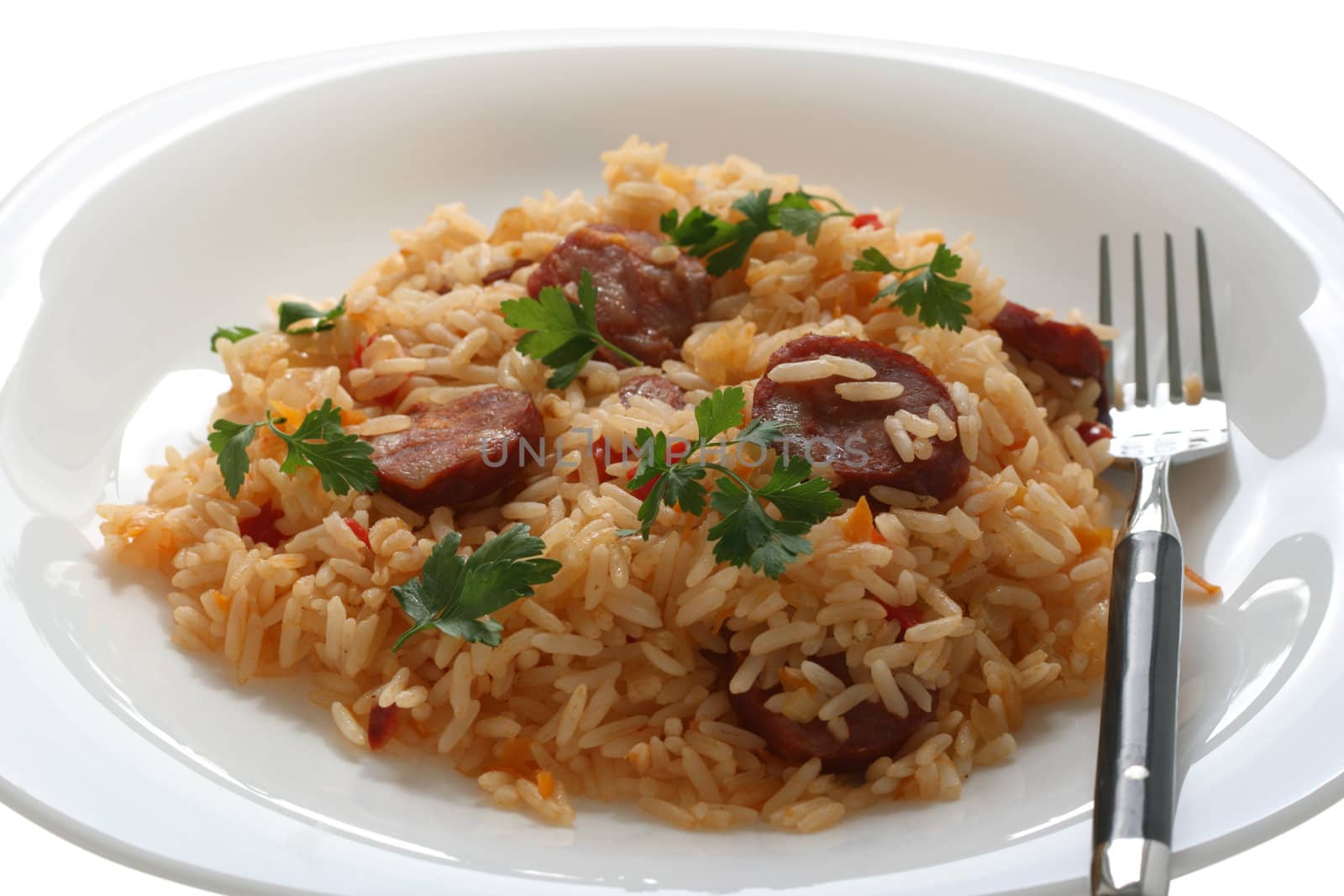 Fried rice with sausages