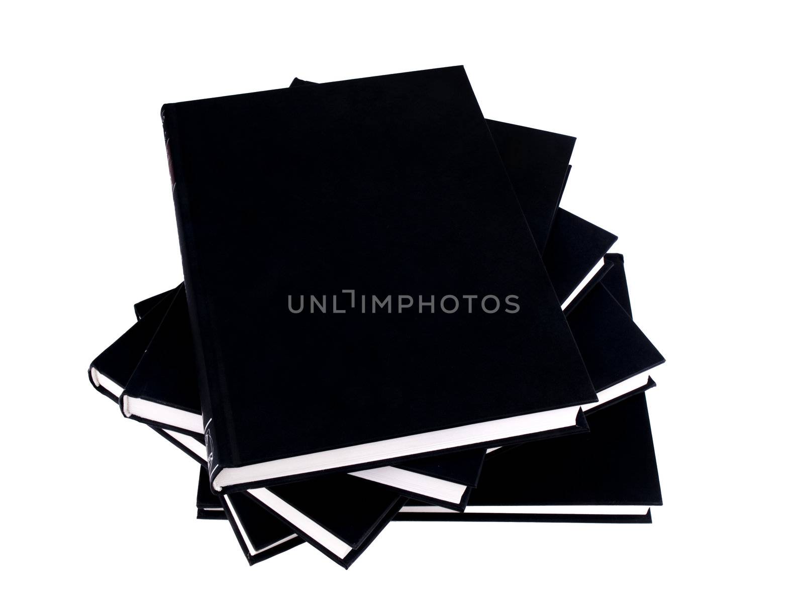 Pack of books in black covers on white background