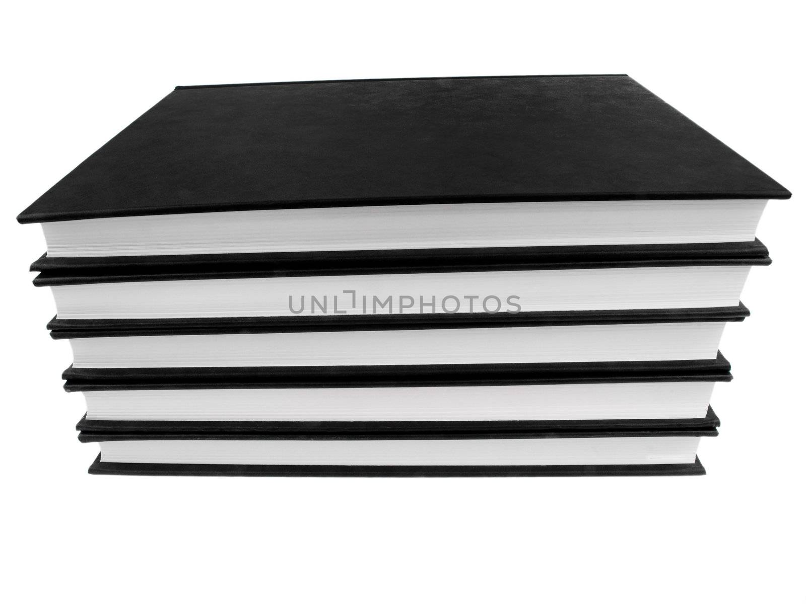 Pack of books in black covers on white background