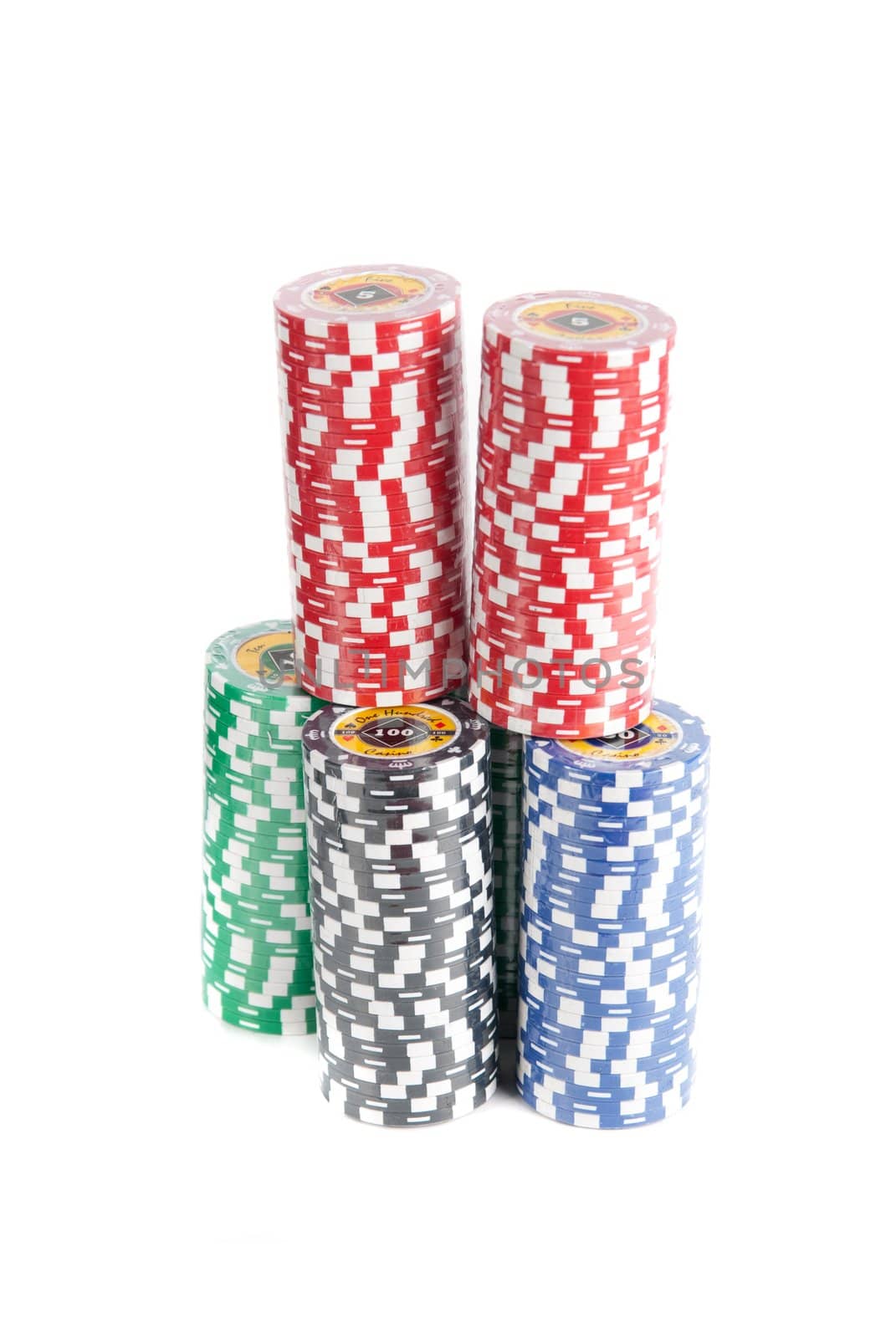 poker chips on white background