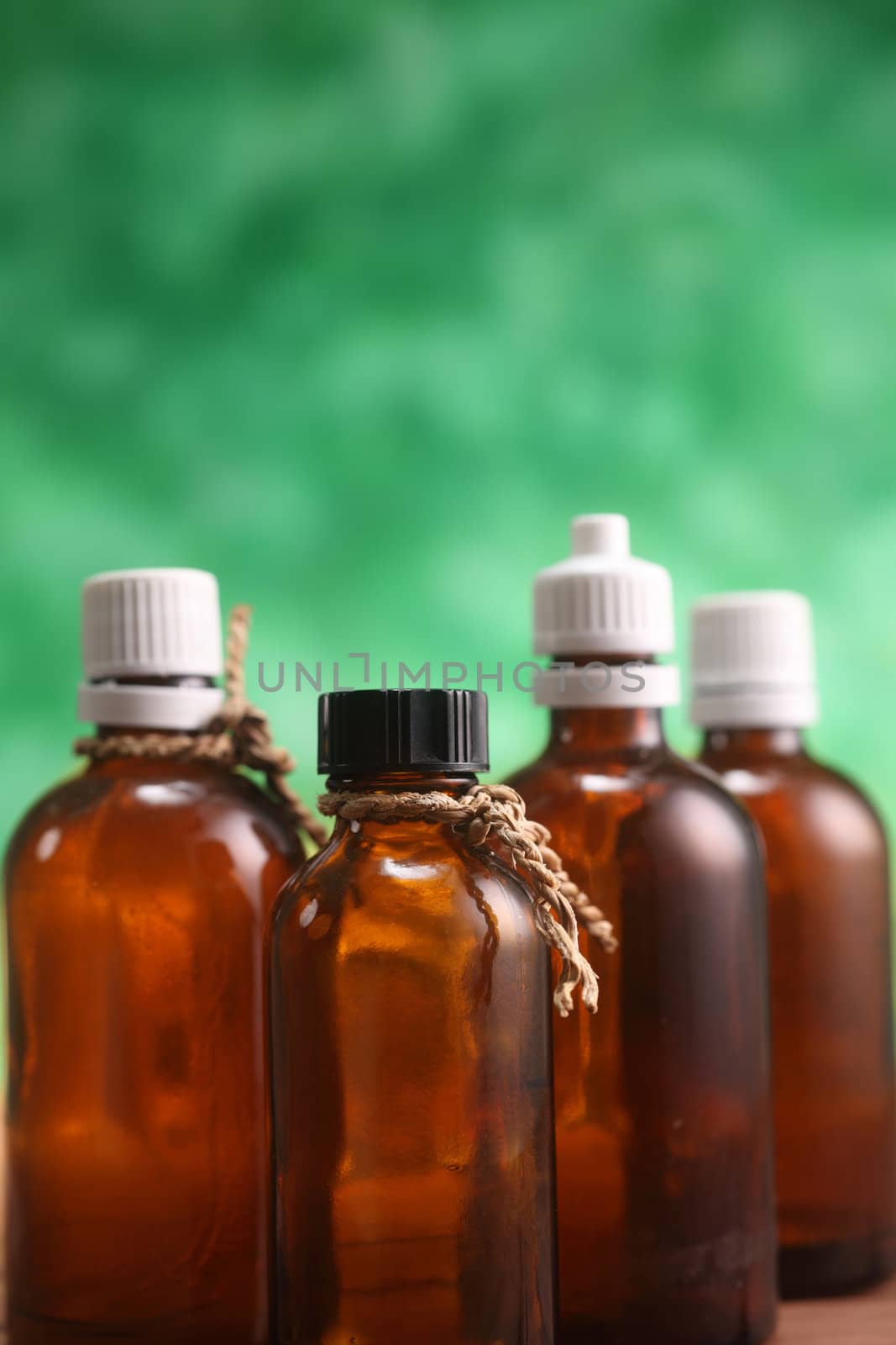 group of the massage oil bottles with copy space