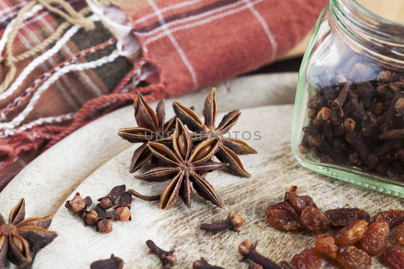 Star anise and cloves with other ingredients