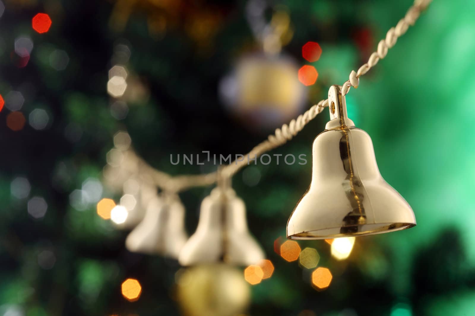 christmas ornament on the christmas tree with chashing light