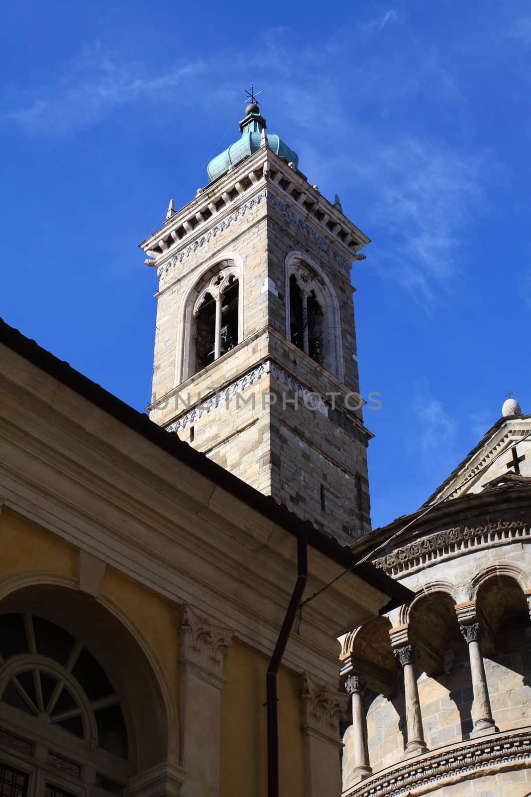 Basilica and tower bell in Bergamo, Lombardy, Italy 