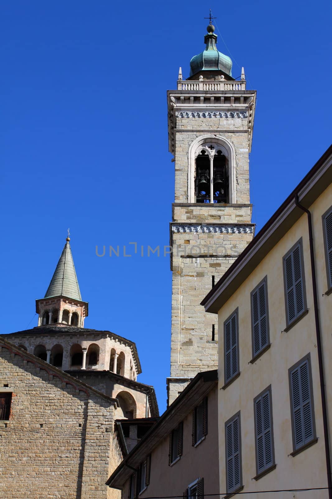 Basilica and tower bell in Bergamo, Lombardy, Italy  by mariusz_prusaczyk