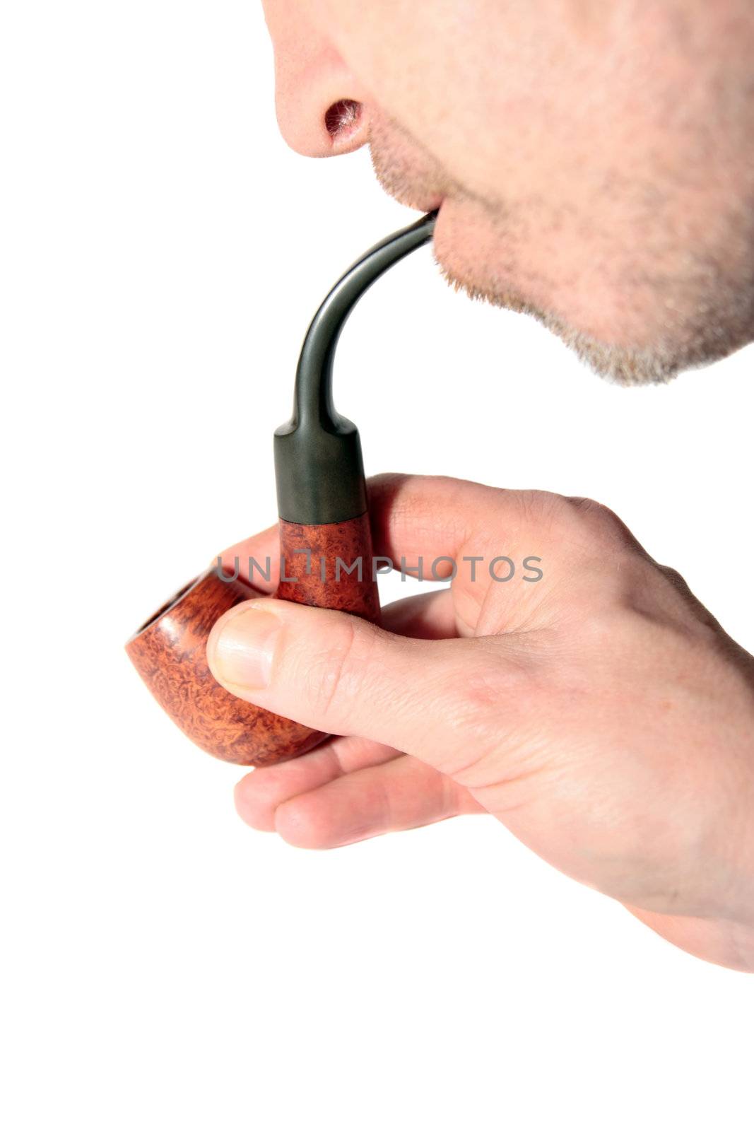 man smoking from a smokers pipe with clipping path