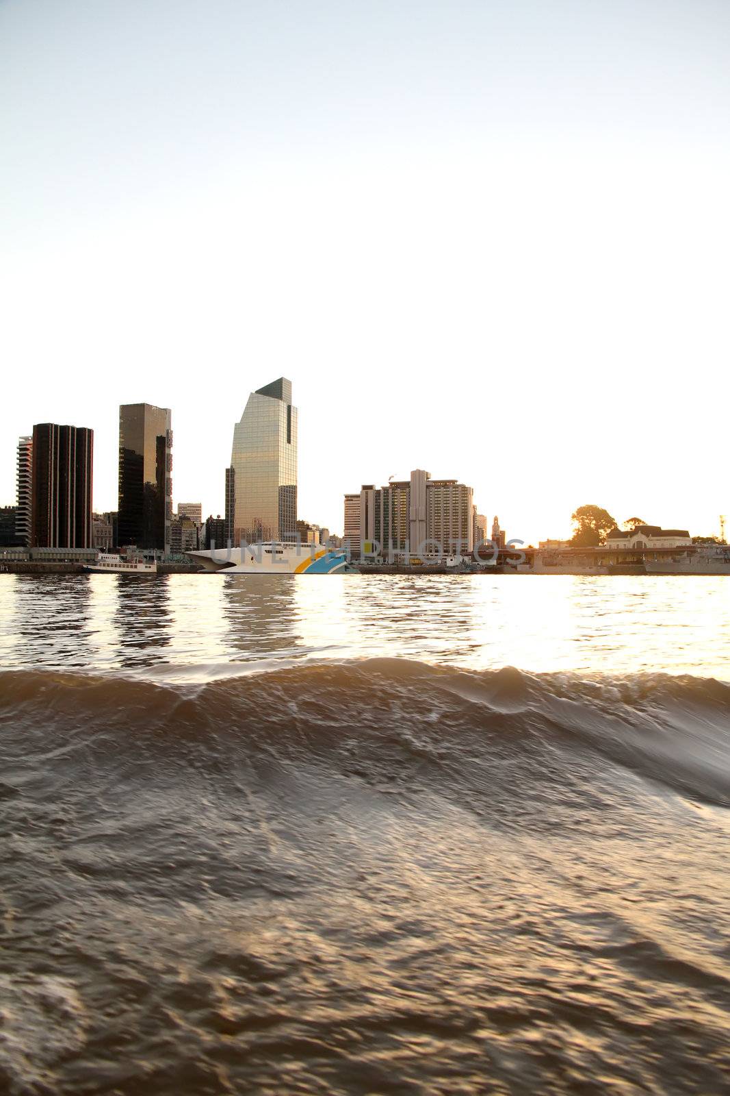 The skyline of Buenos Aires, Argentina. View from the Rio de la Plata.