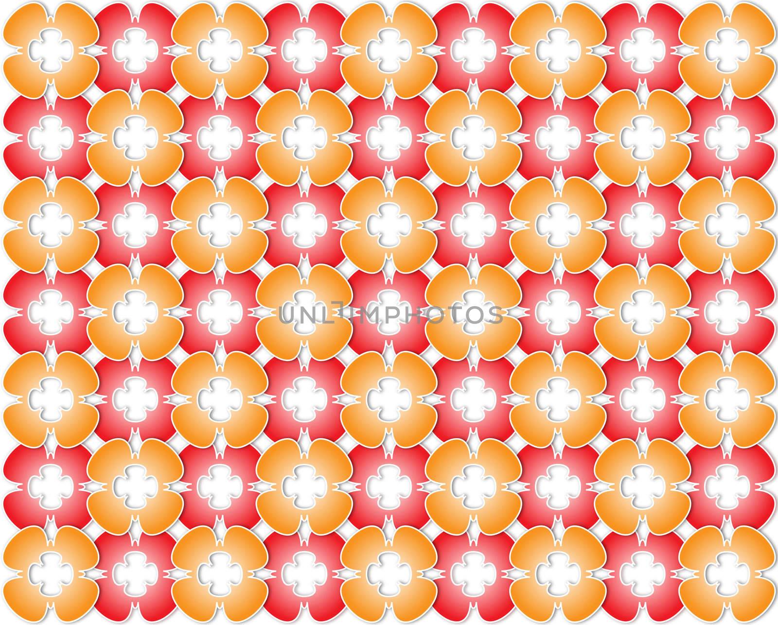 White background with red and orange flowers do color