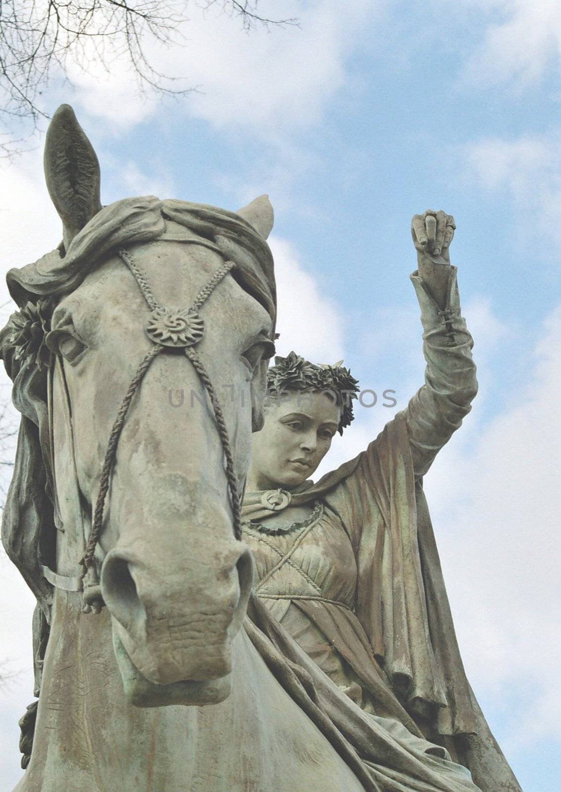 detail of statue in banbury, Northhamptonshire, england, illustrating a medieval poem
