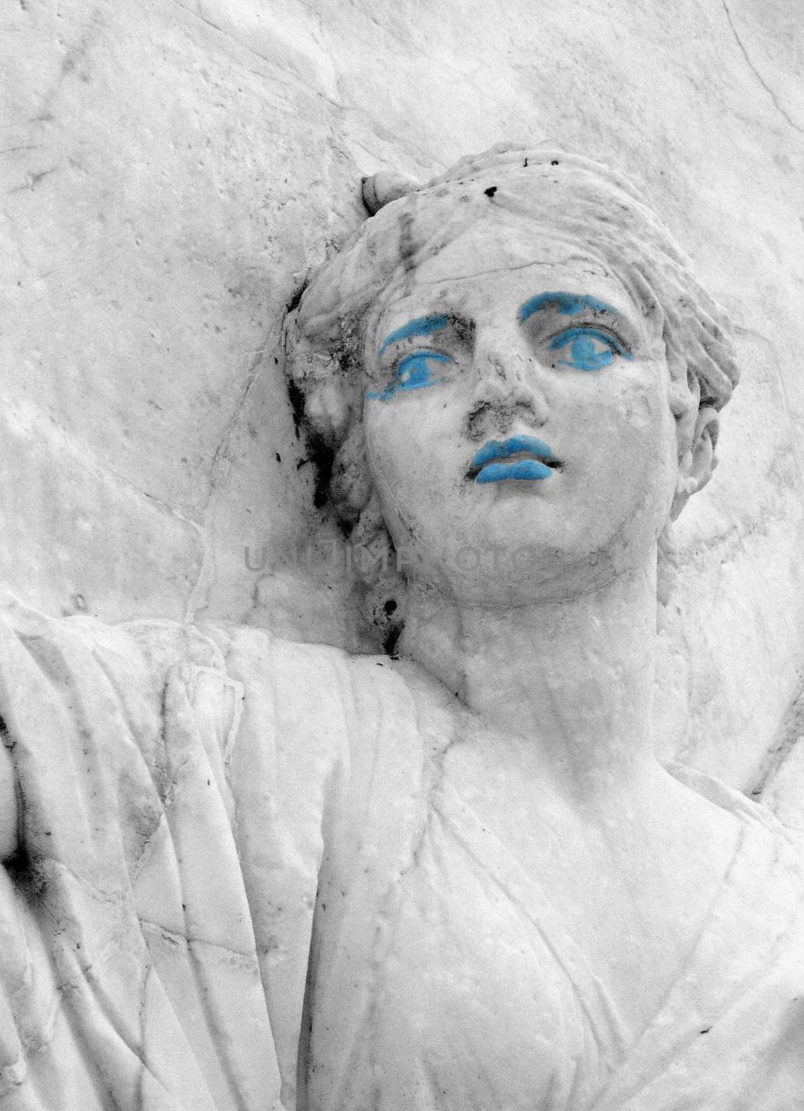 detail of marble relief at canal junction, toulouse, france