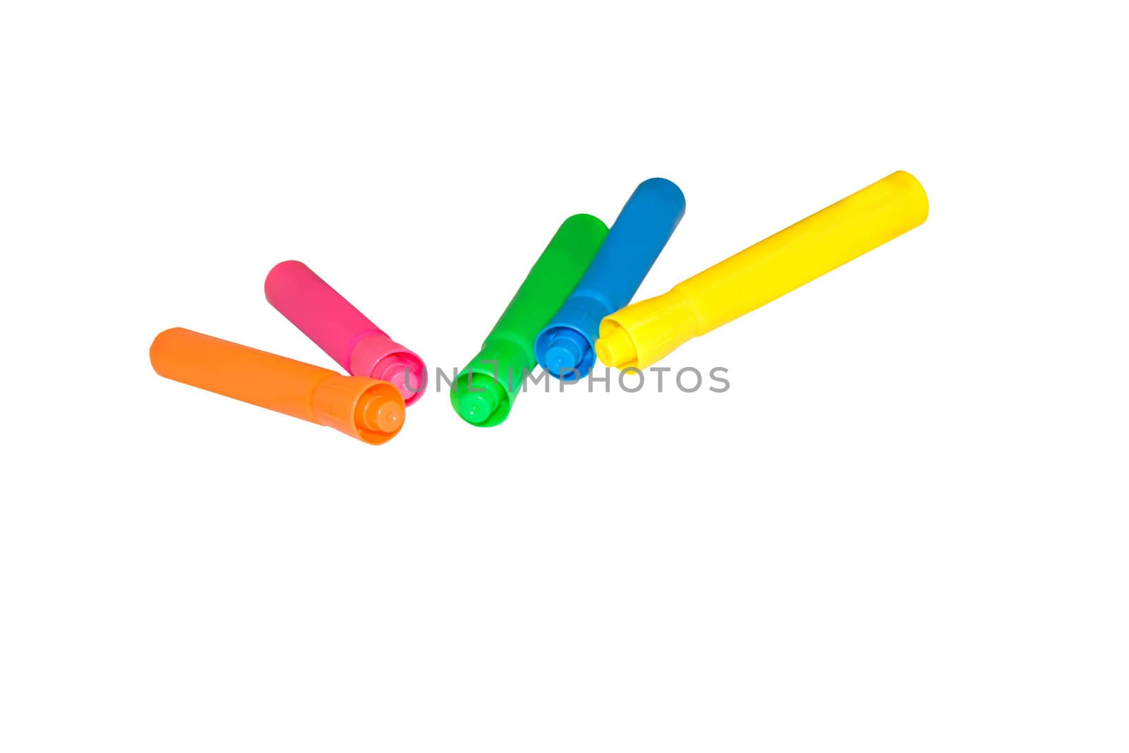 Highlighters v1 are isolated on a white background with plenty of copy space.