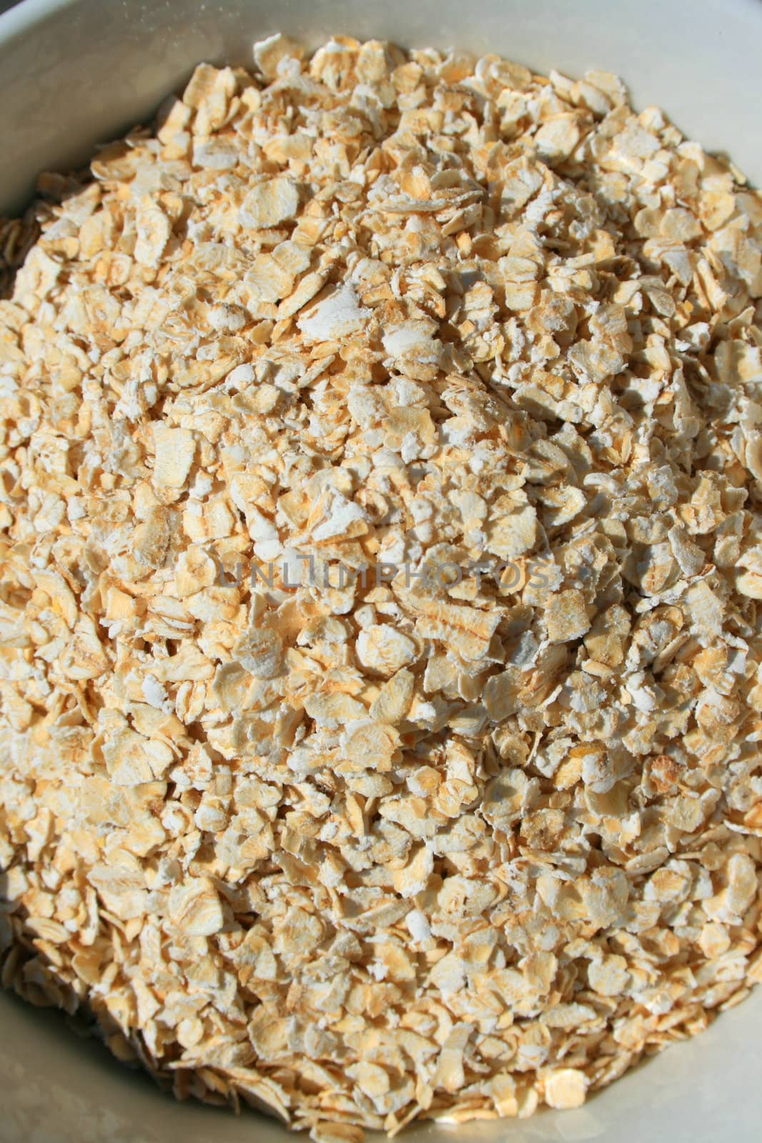 Close up of oats in a bowl.
