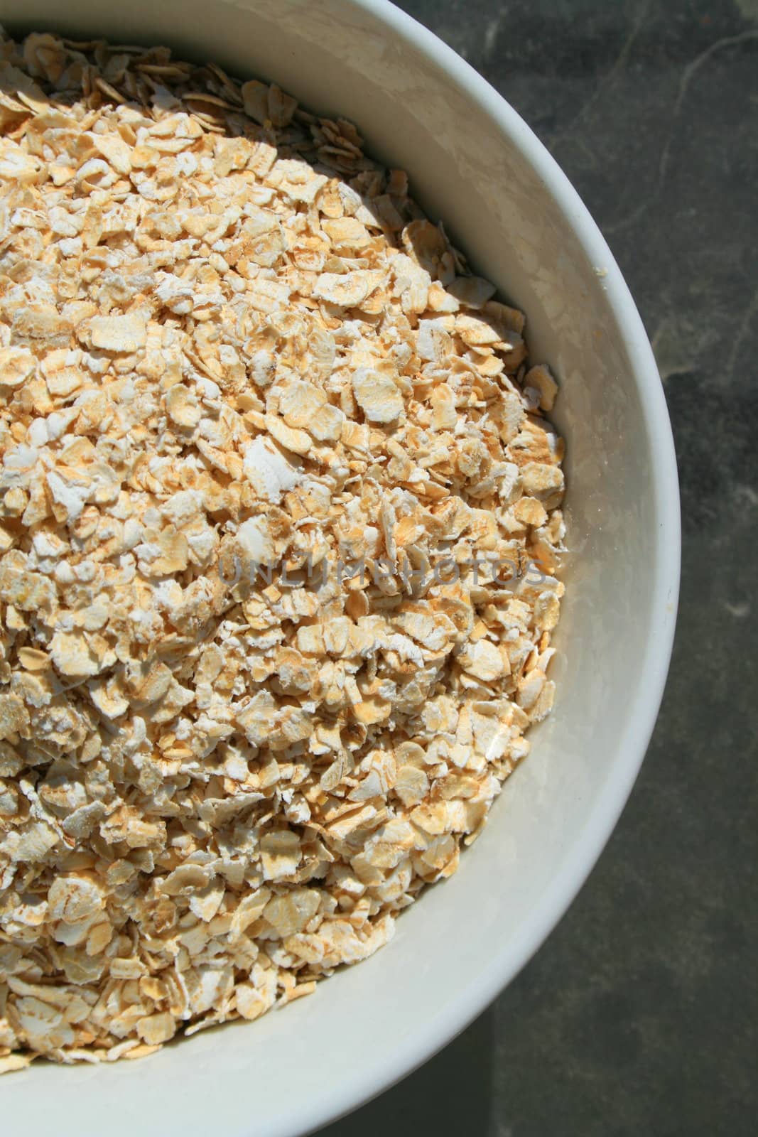 Close up of oats in a bowl.
