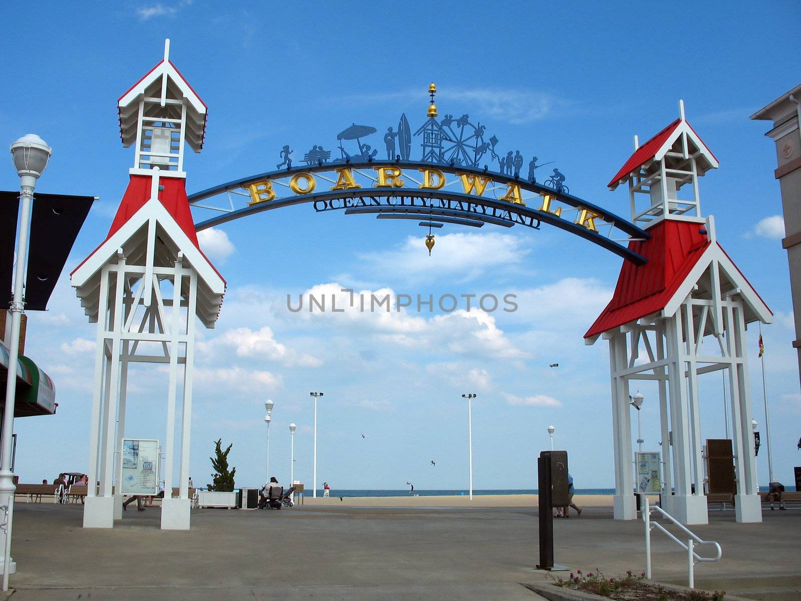 The famous public BOARDWALK sign located at the main entrance of the boardwalk in Ocean City, Maryland.