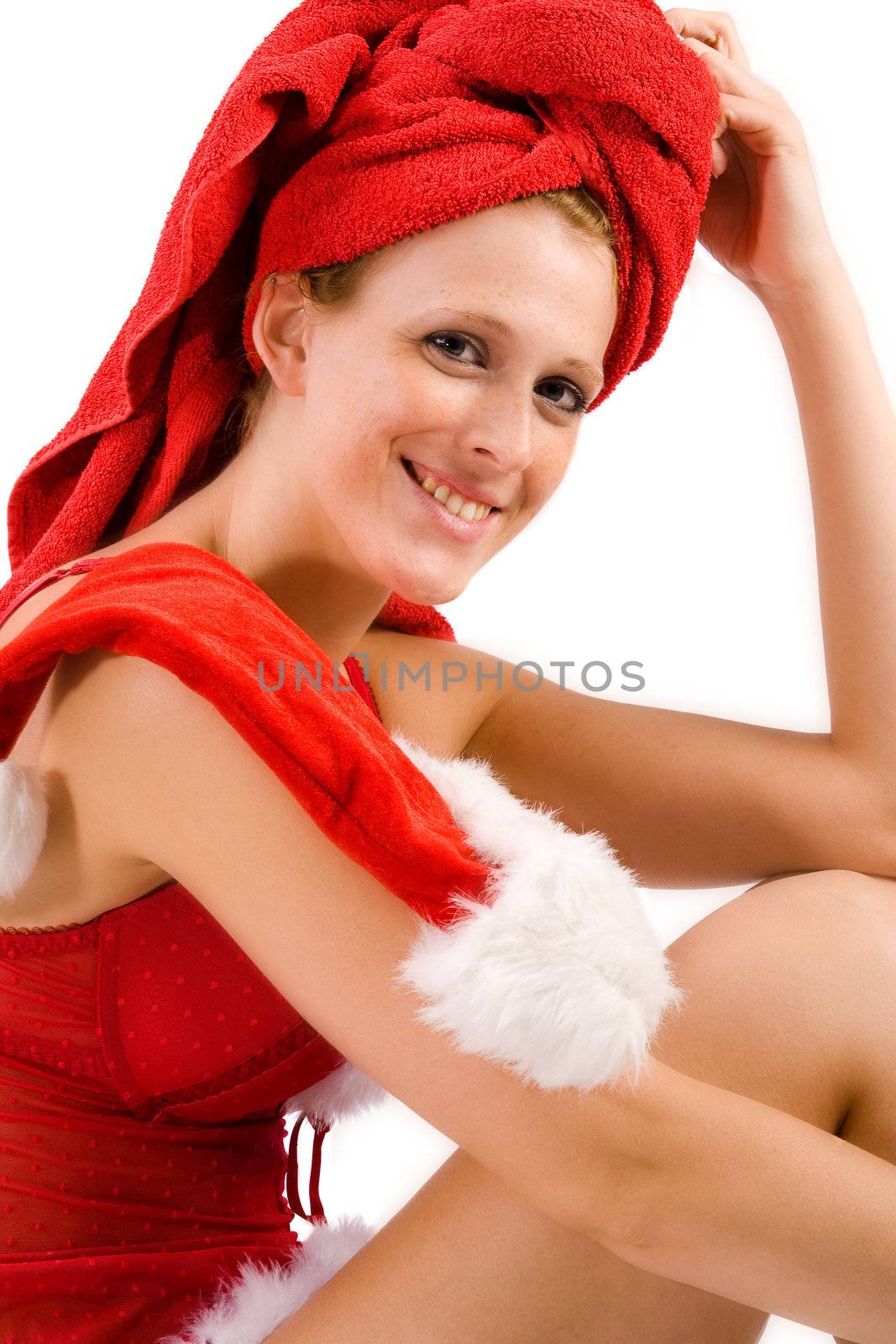 Studio portrait of a beautifull girl in christmas lingerie