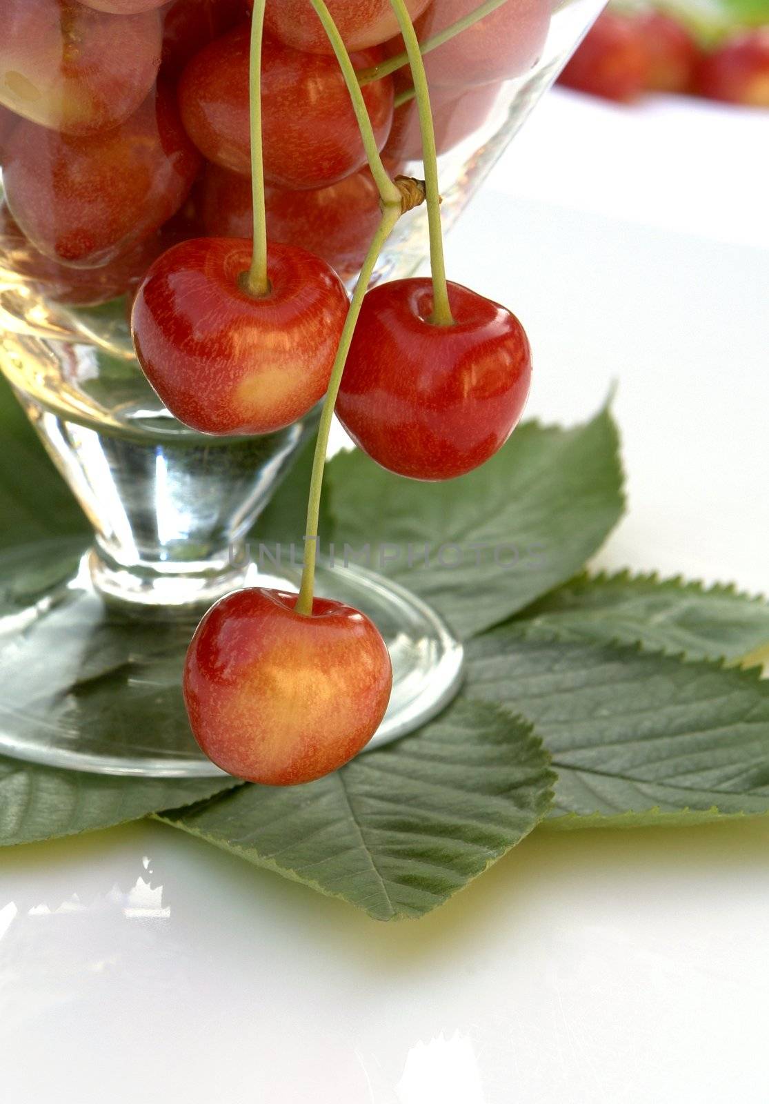 cherries in the glassware 