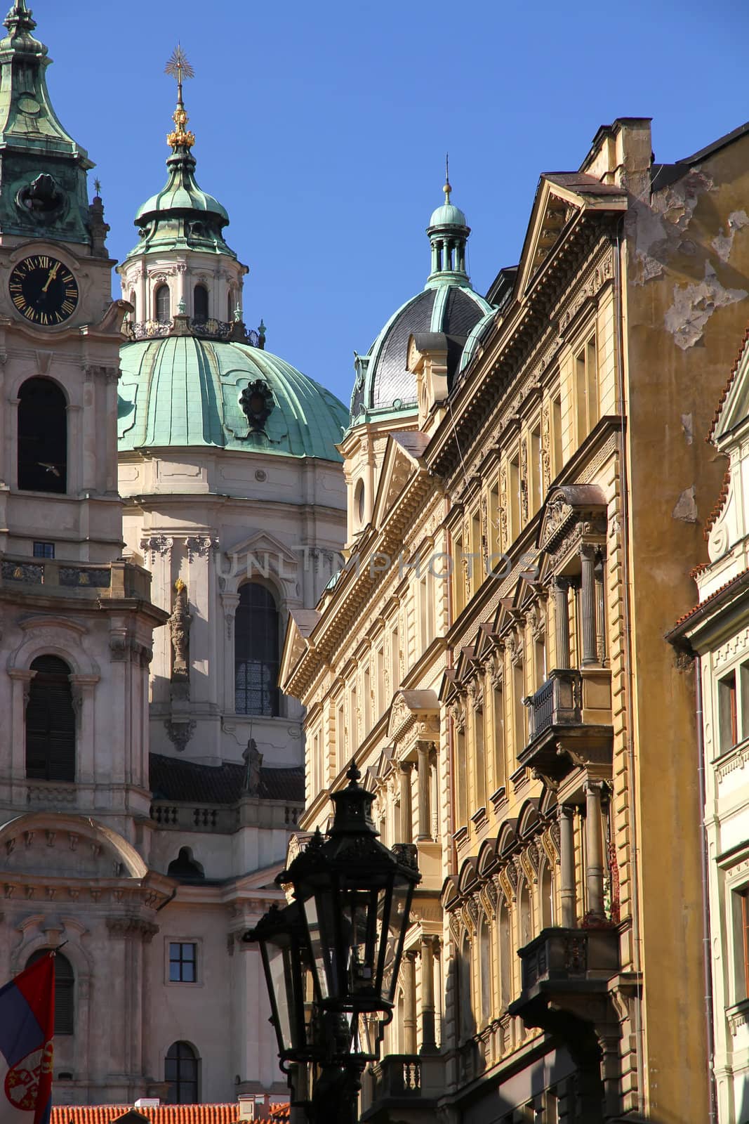 Historic buildings in Prague, Czech republic. View on the church "Kostel svat�ho Frantis�ka z Assisi"