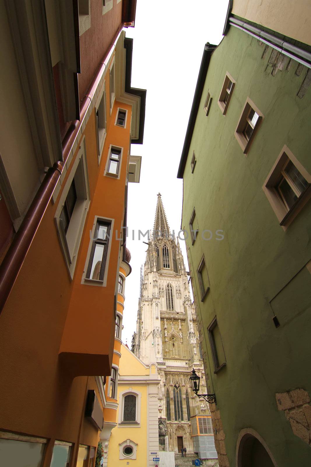 The Cathedral of Regensburg from a small street.