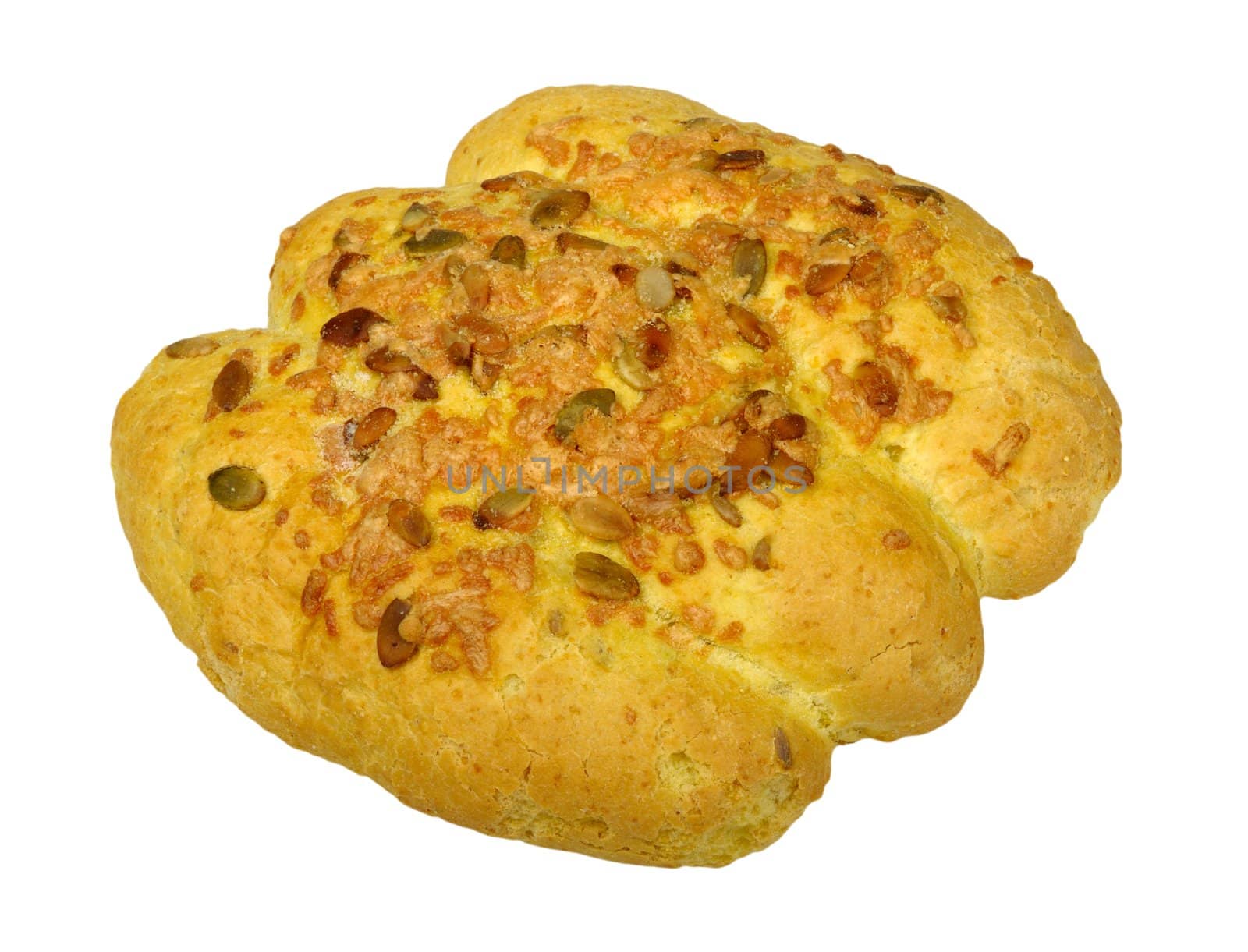 corn bread isolated with pumpkin seeds on a white background