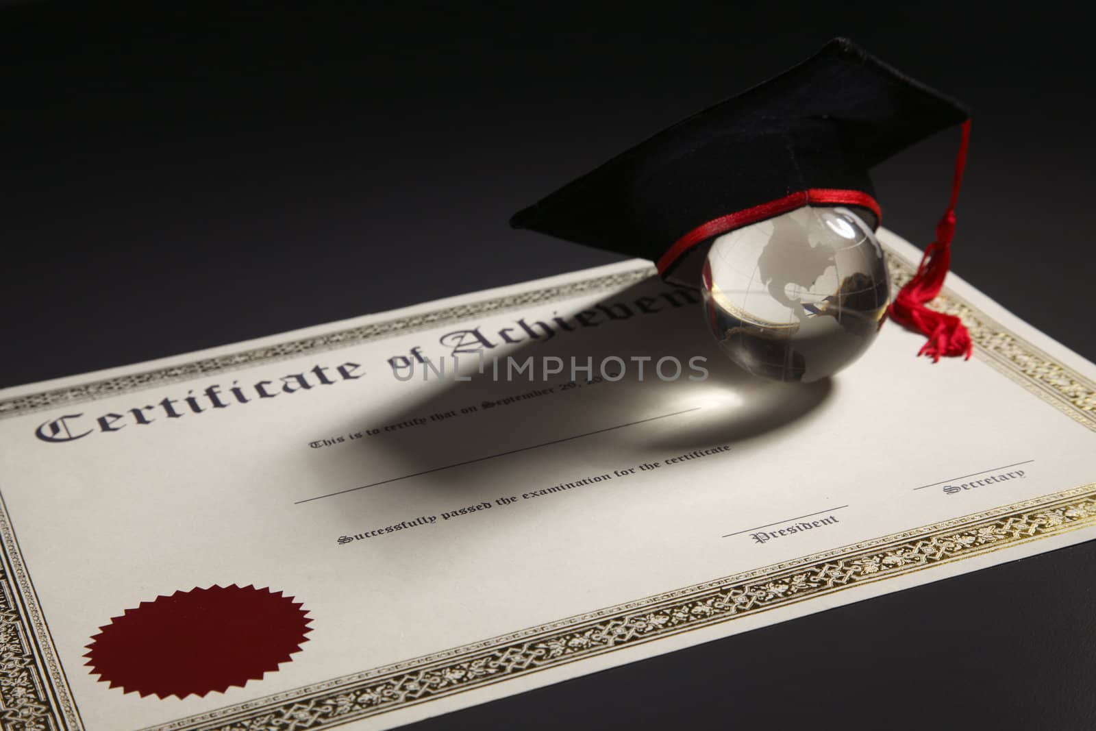 concept  image of the education,certificate,moartar board and globe