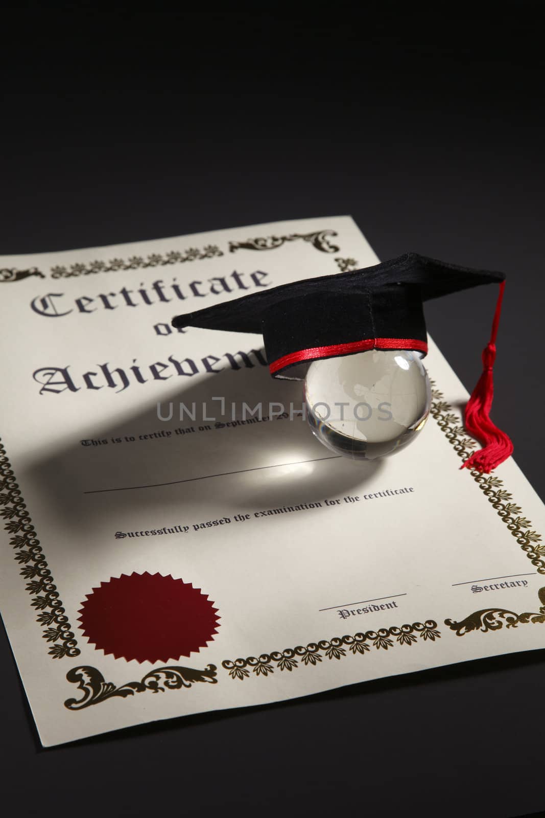 concept  image of the education,certificate,moartar board and globe