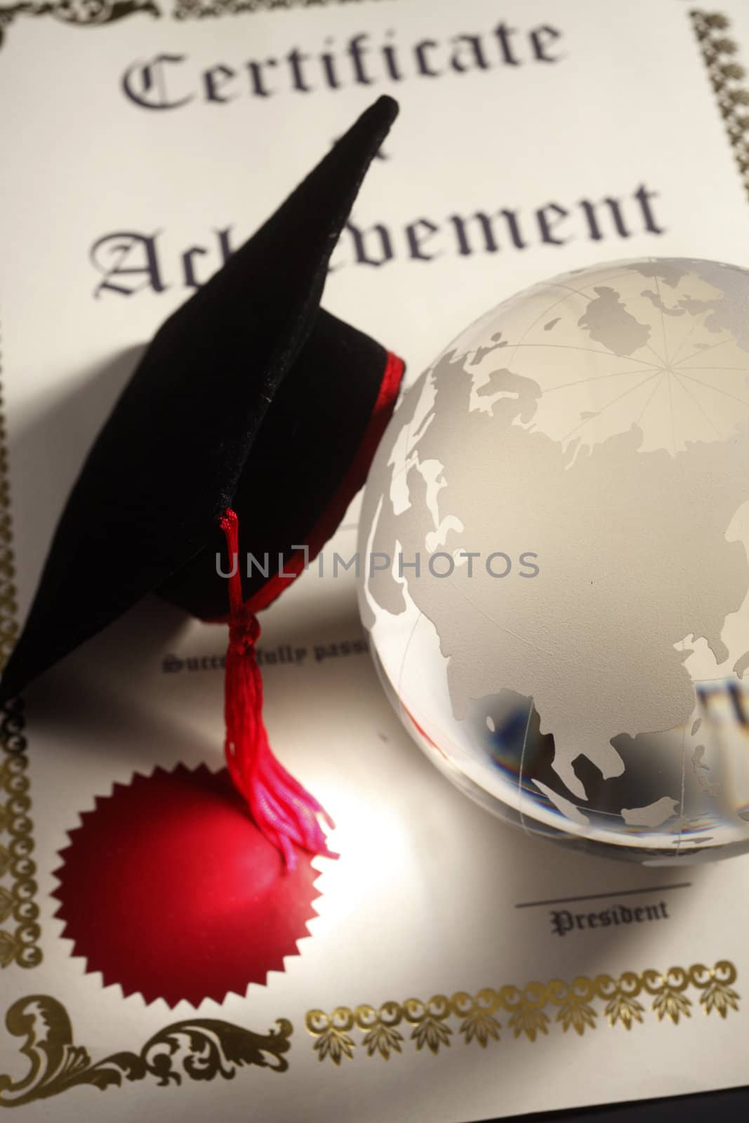 concept  image of the education,certificate,moartar board and globe