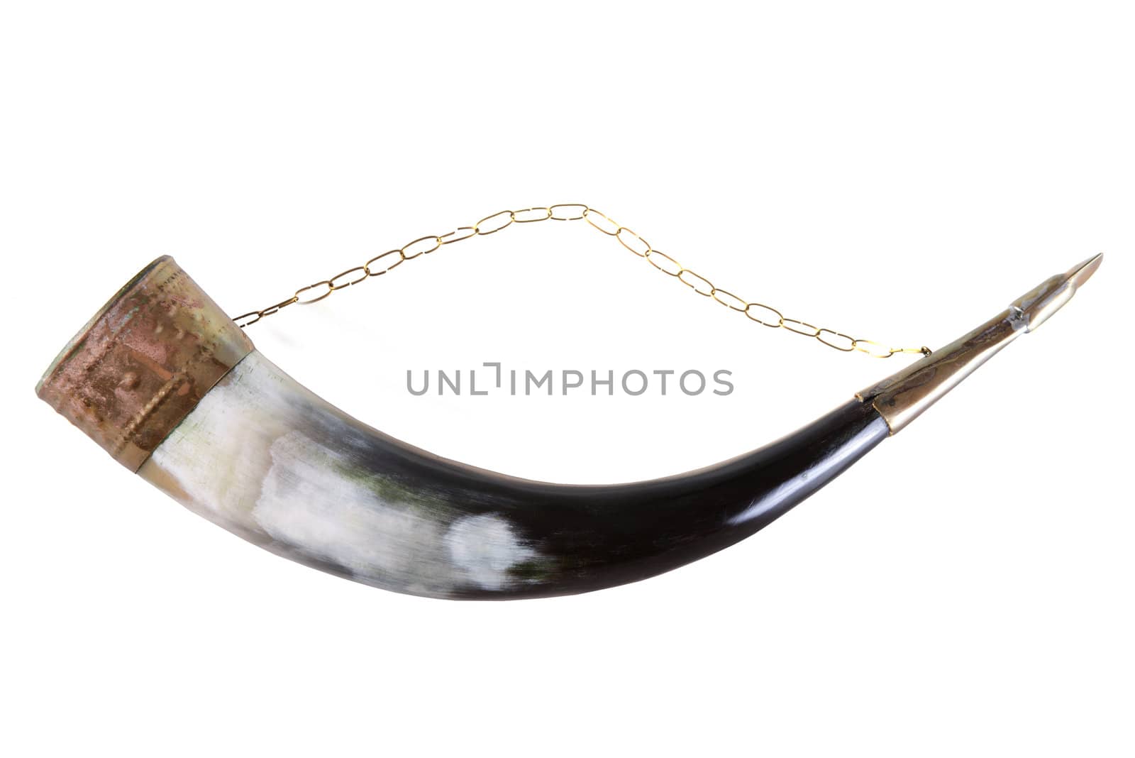 Old drinking horn isolated on white background