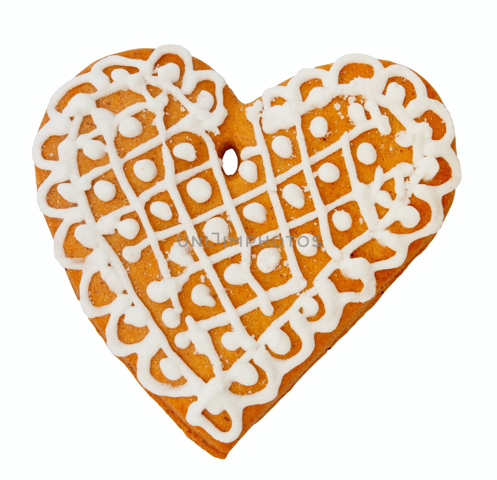Heart Shaped Heart of Gingerbread Isolated on White