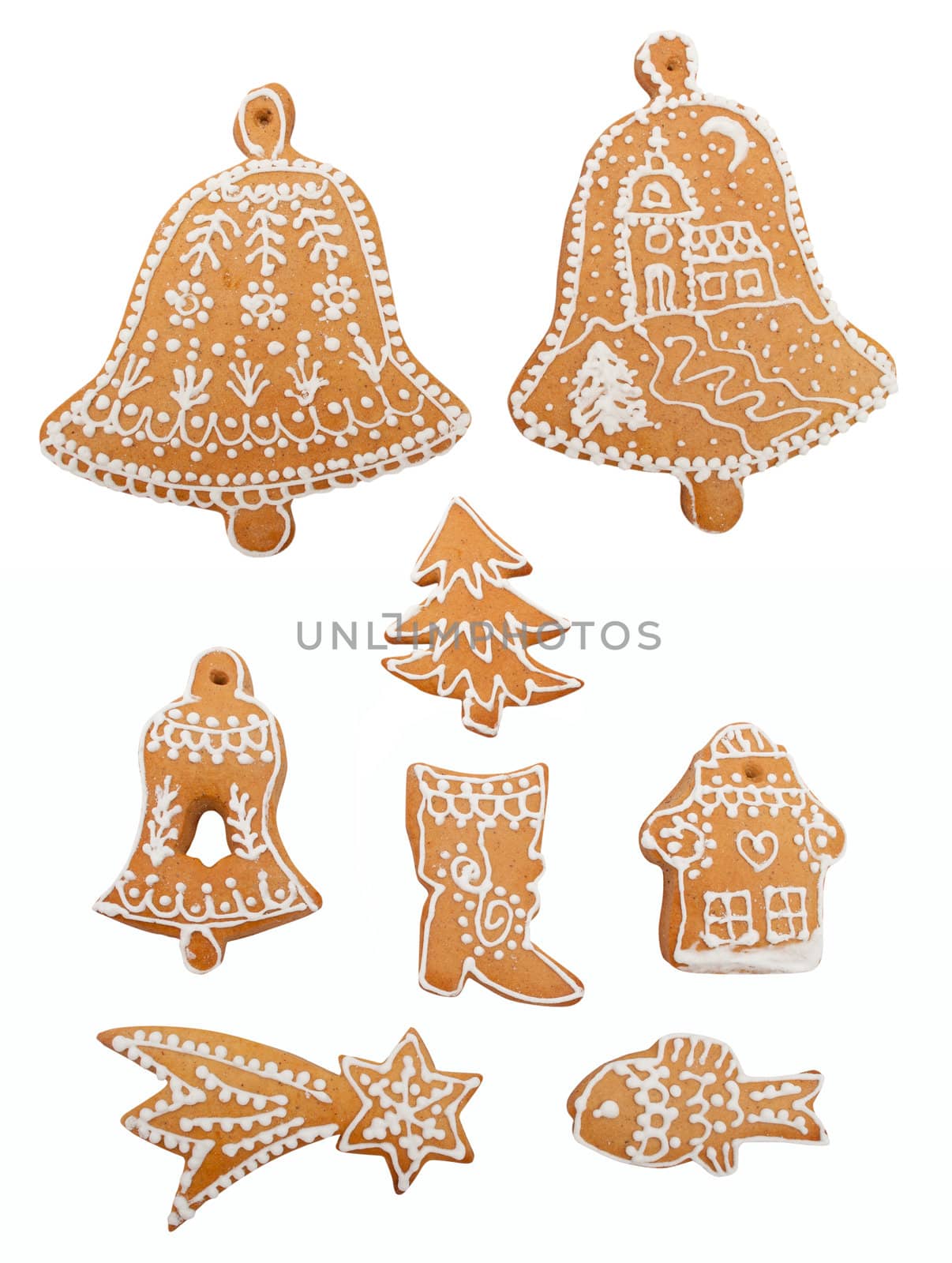 Christmas Decorations Shaped Gingerbread - Collection Isolated on White Background
