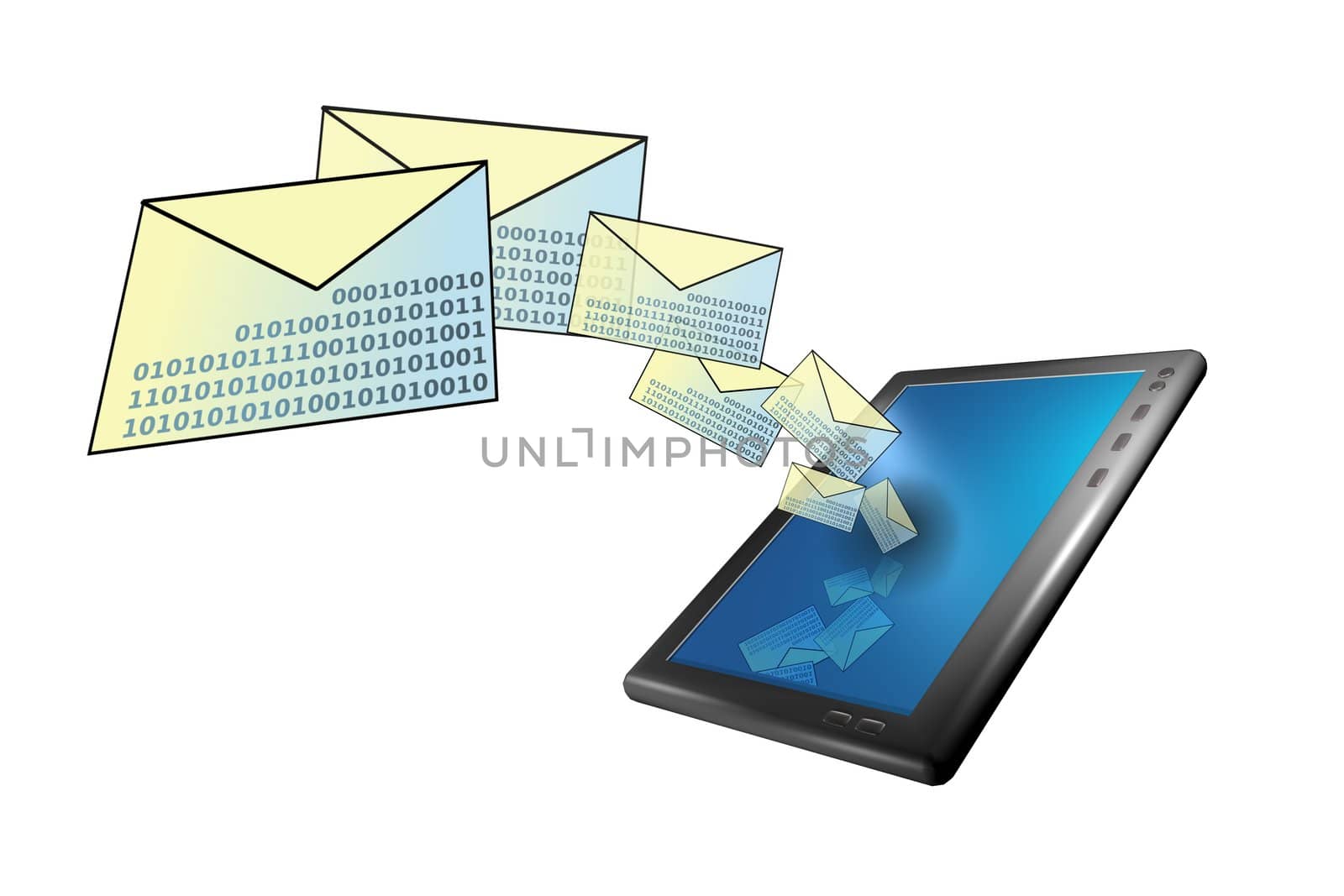 tablet pc with mail and sms in 3d