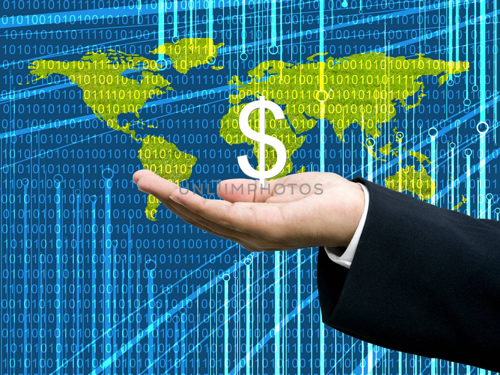 Businessman's hand carry Dollar icon with digital data background by pixbox77