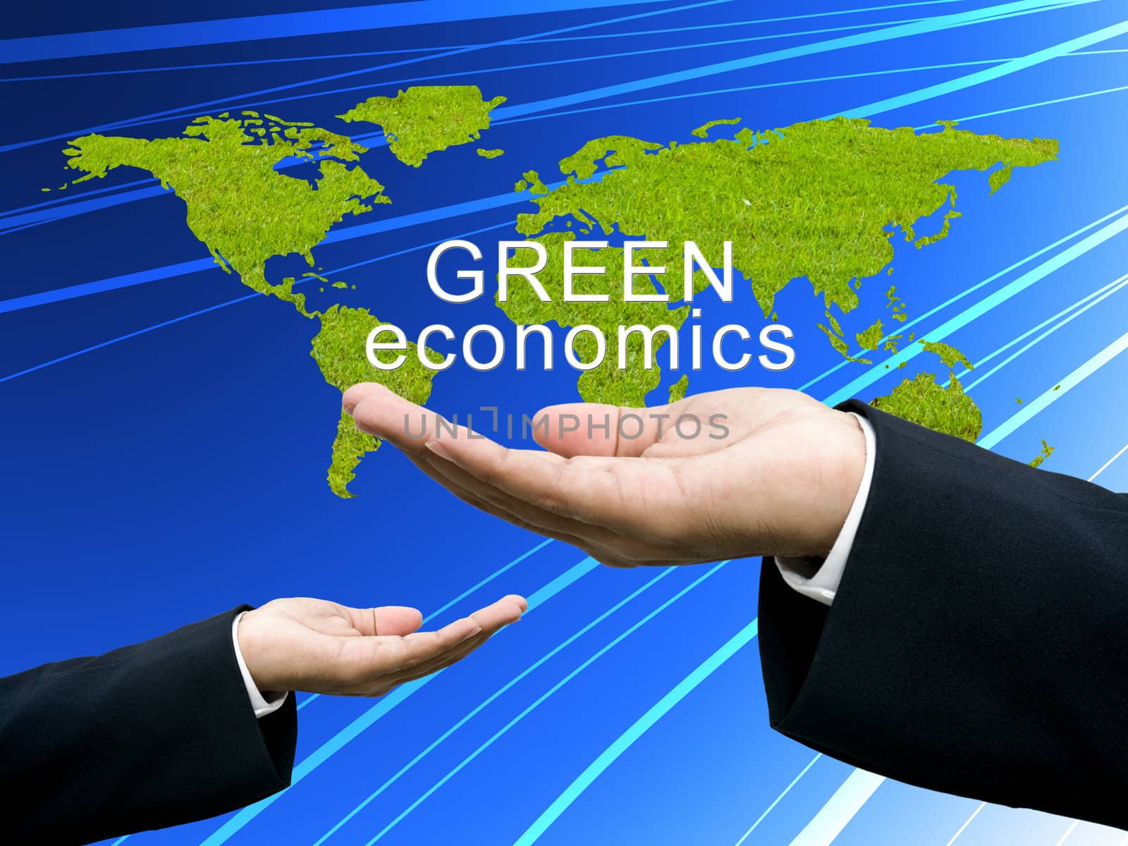 Businessman's hand share the green economics concept by pixbox77