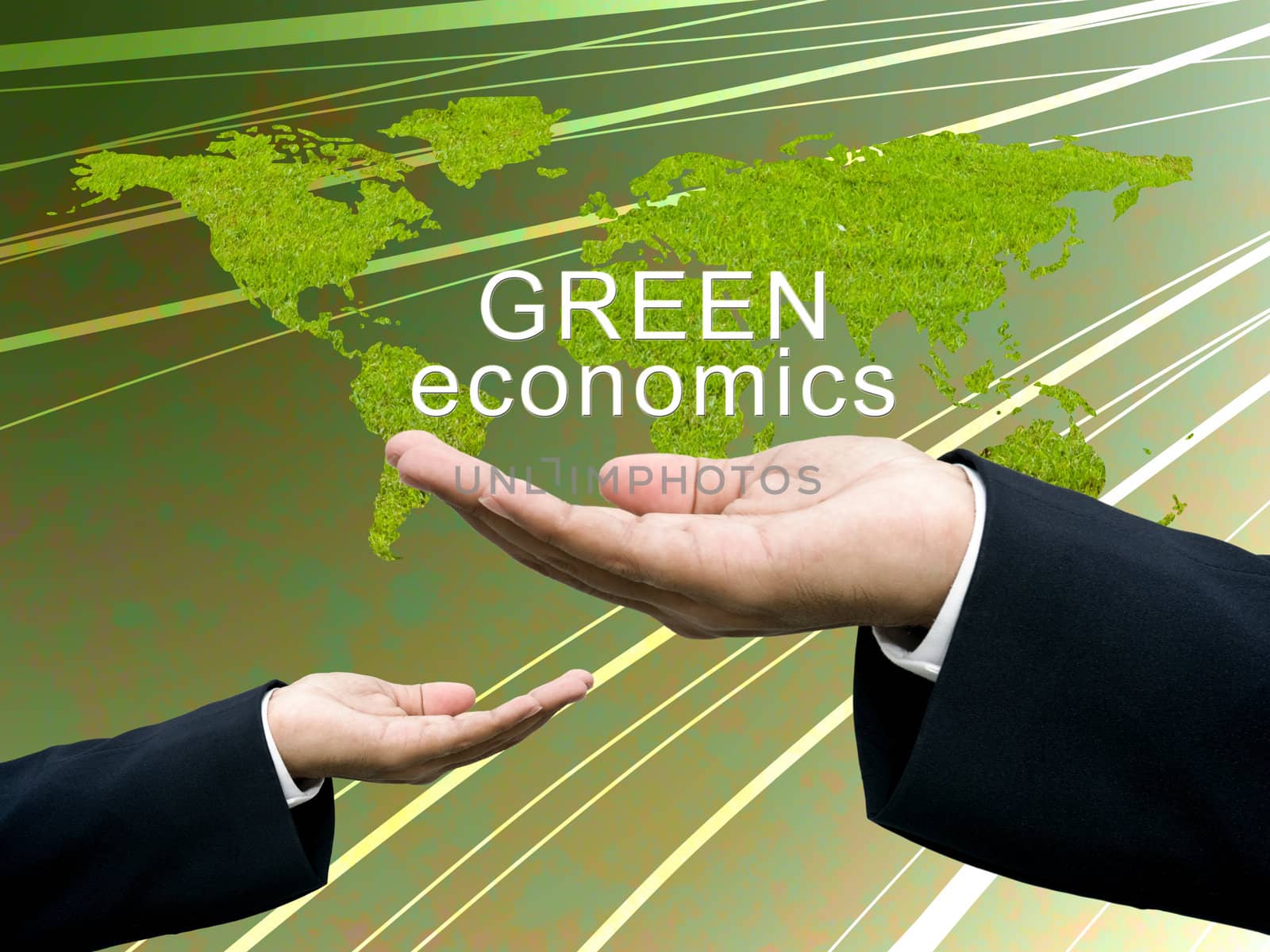 Businessman's hand share the green economics concept