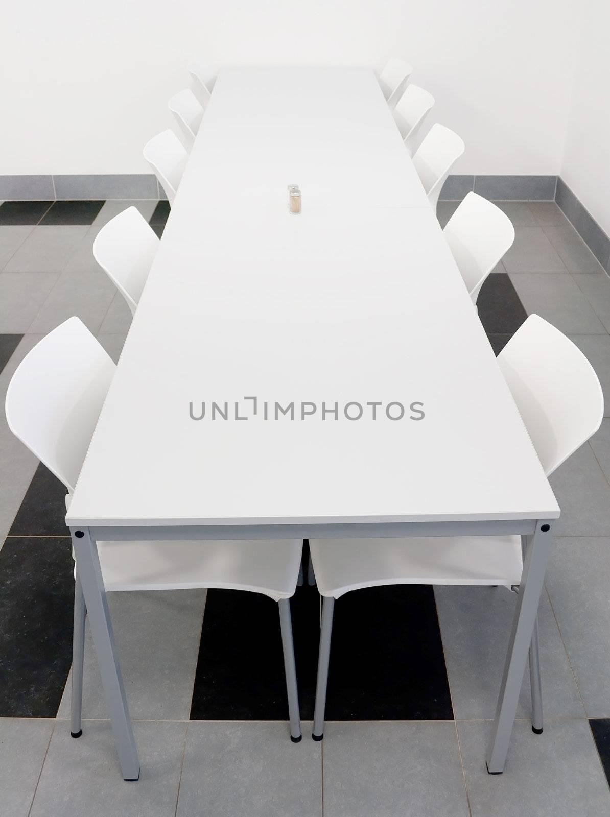 Interior of Modern Black and White Dining Hall