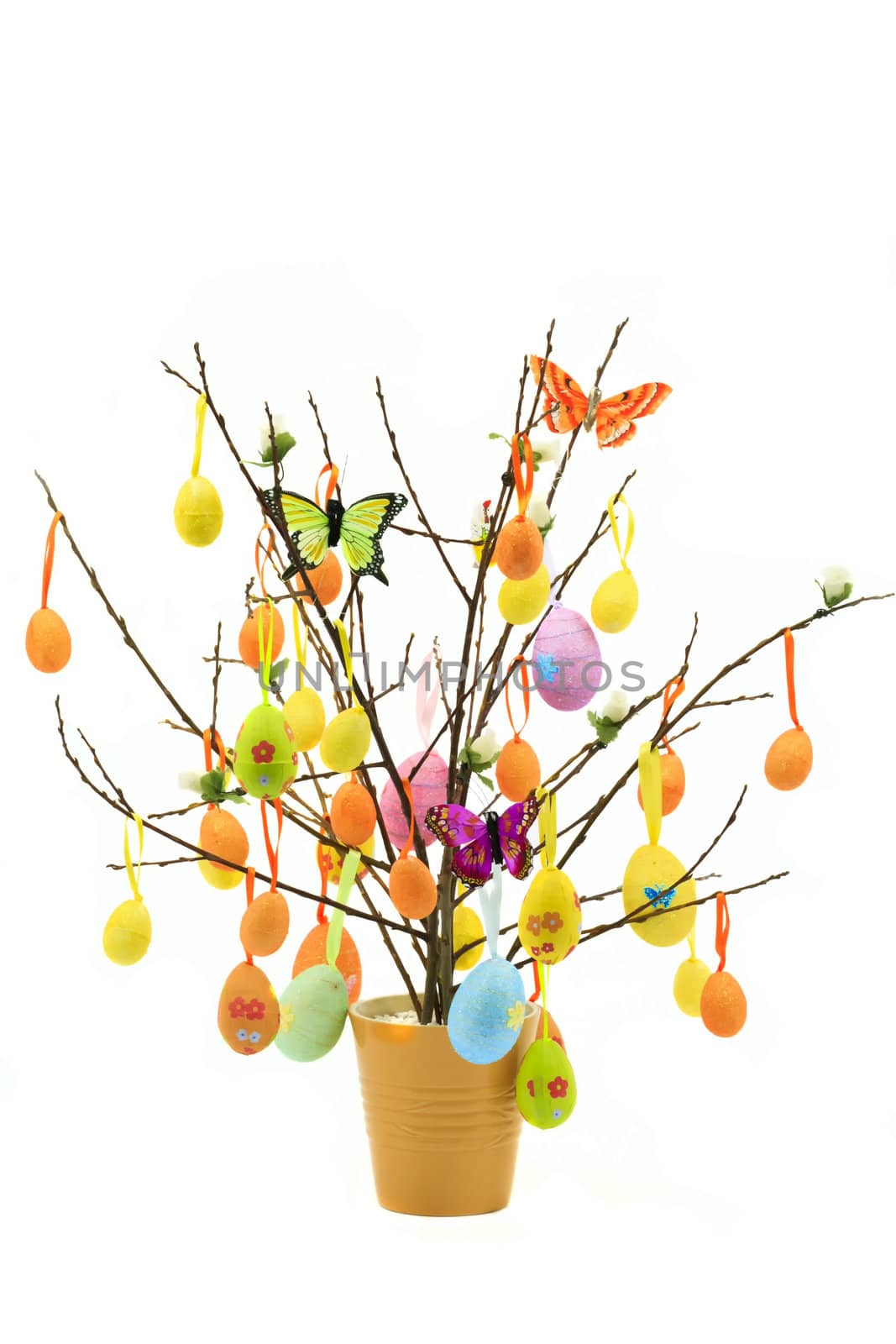Easter Decorated Tree with multicolored Easter Eggs Isolated on white background
