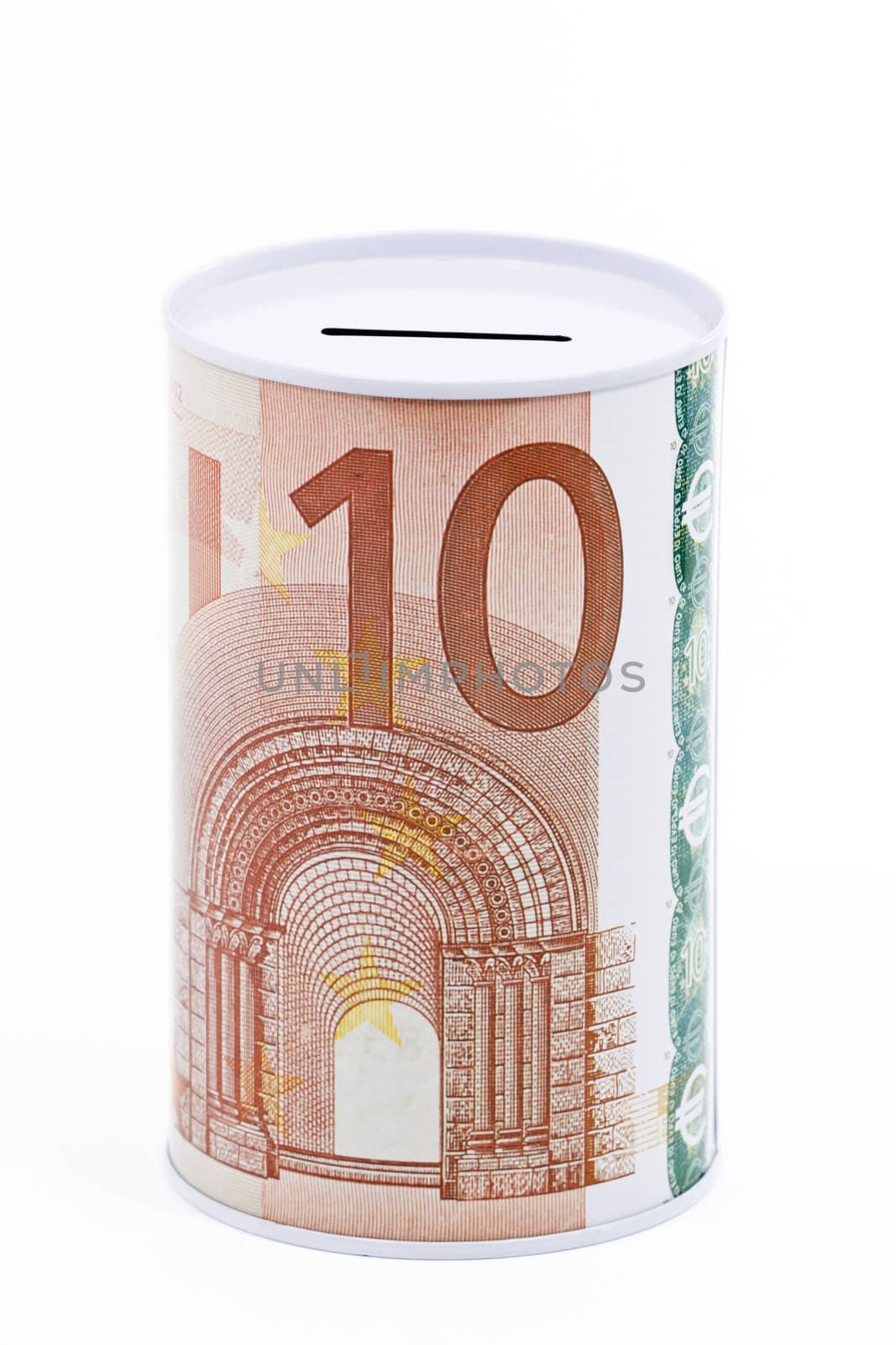 Money savings bank, box wrapped with euro