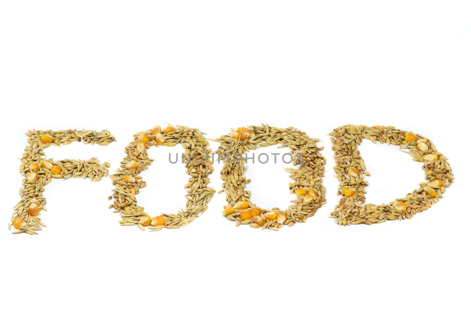 Different types of wheat grains isolated on white backgrouns