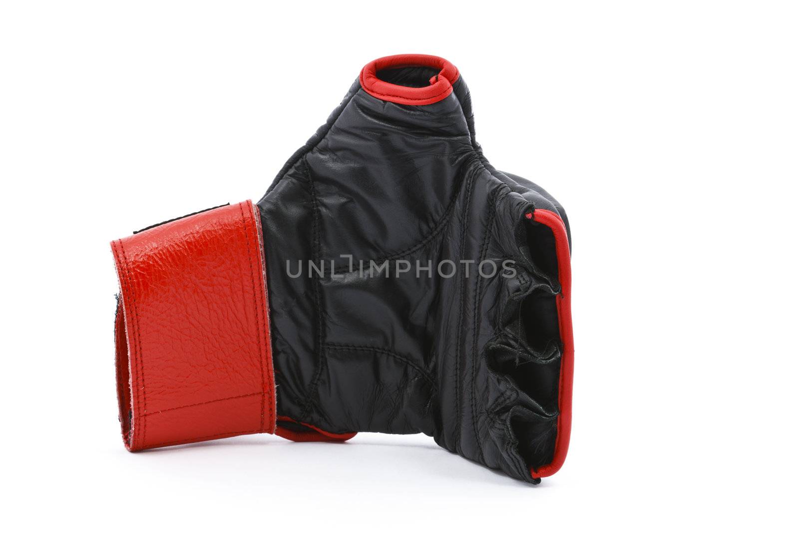 Black leather trining boxing gloves isolated on white background