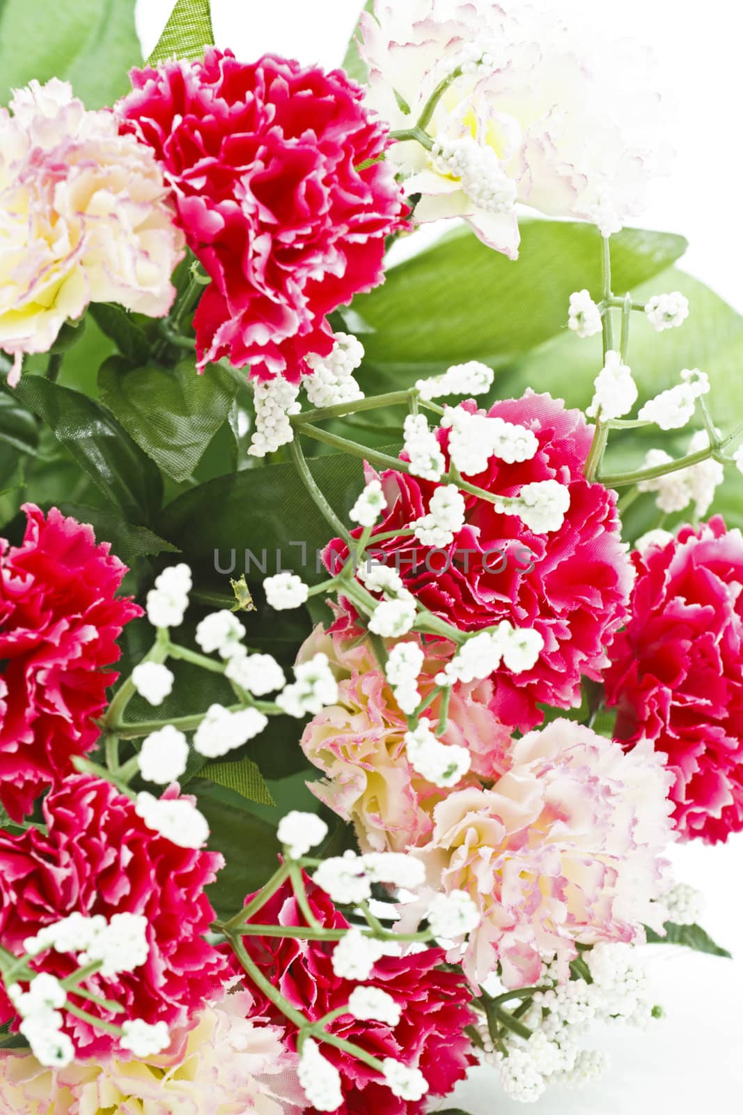 Close-up of a bridal bouquet isolated on white background