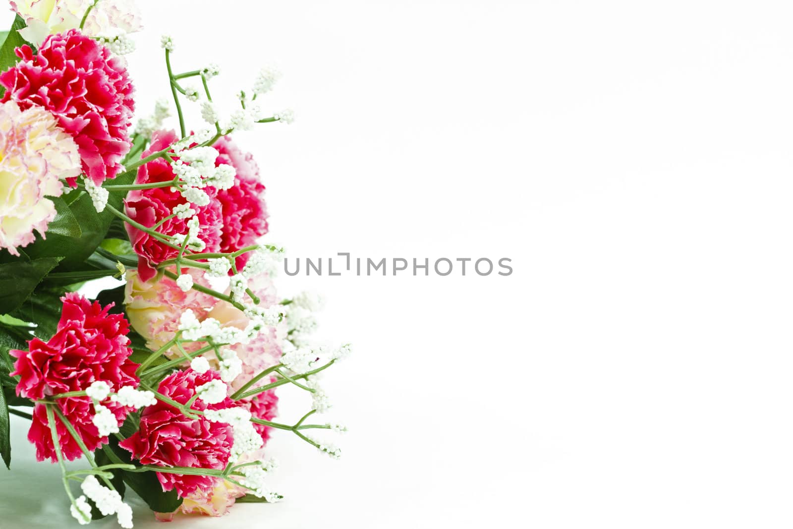 Close-up of a bridal bouquet isolated on white background