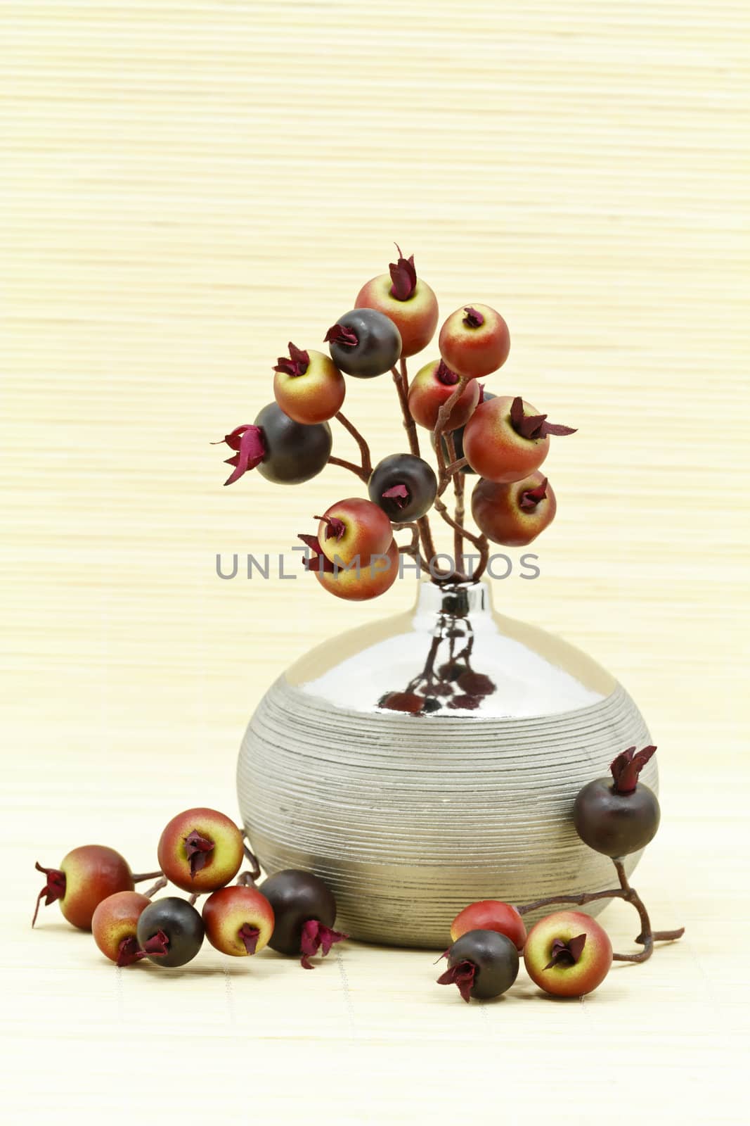 Artificial flower home decoration on bamboo rug