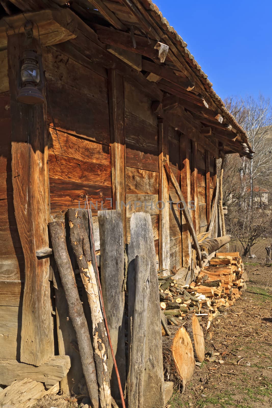 Old abandoned wooden barn in Macedonian village