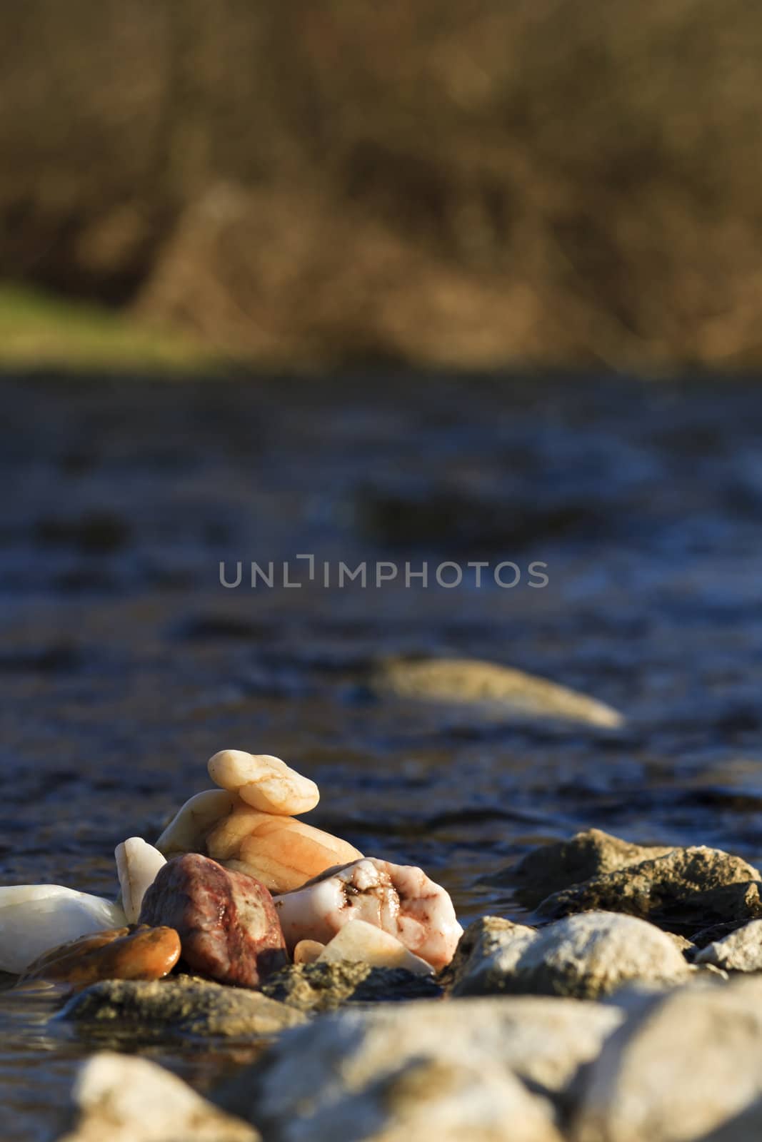 Pebbles and stones on the river spring