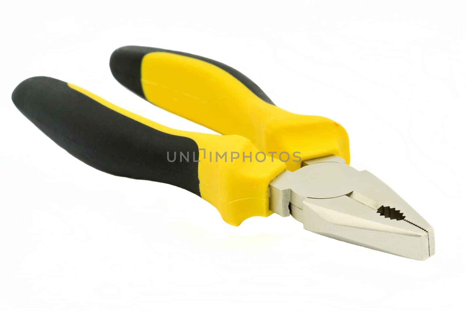 Black and Yellow Flat Nose Pliers Isolated on white