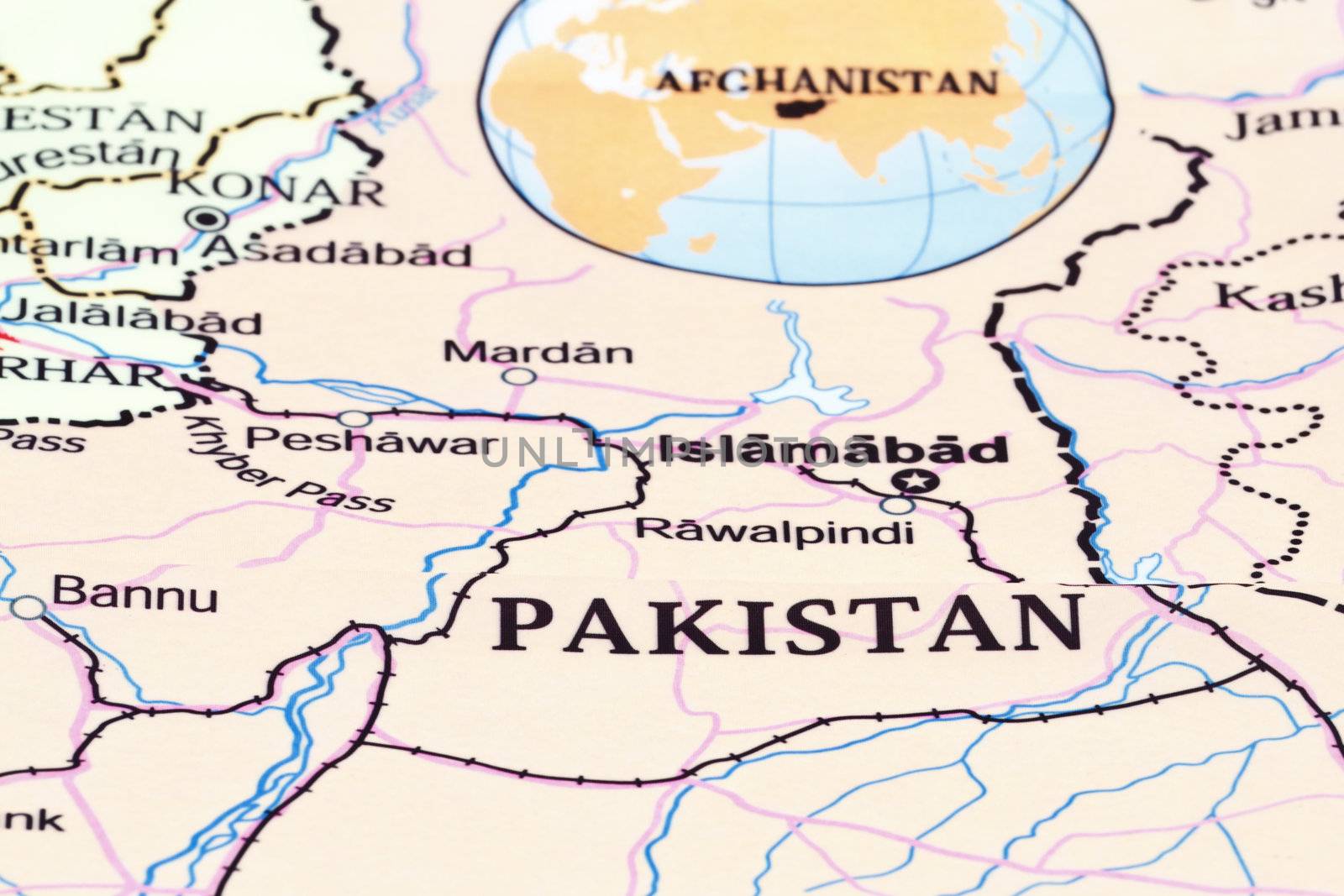 Pakistan and Afganistan military map with capitol