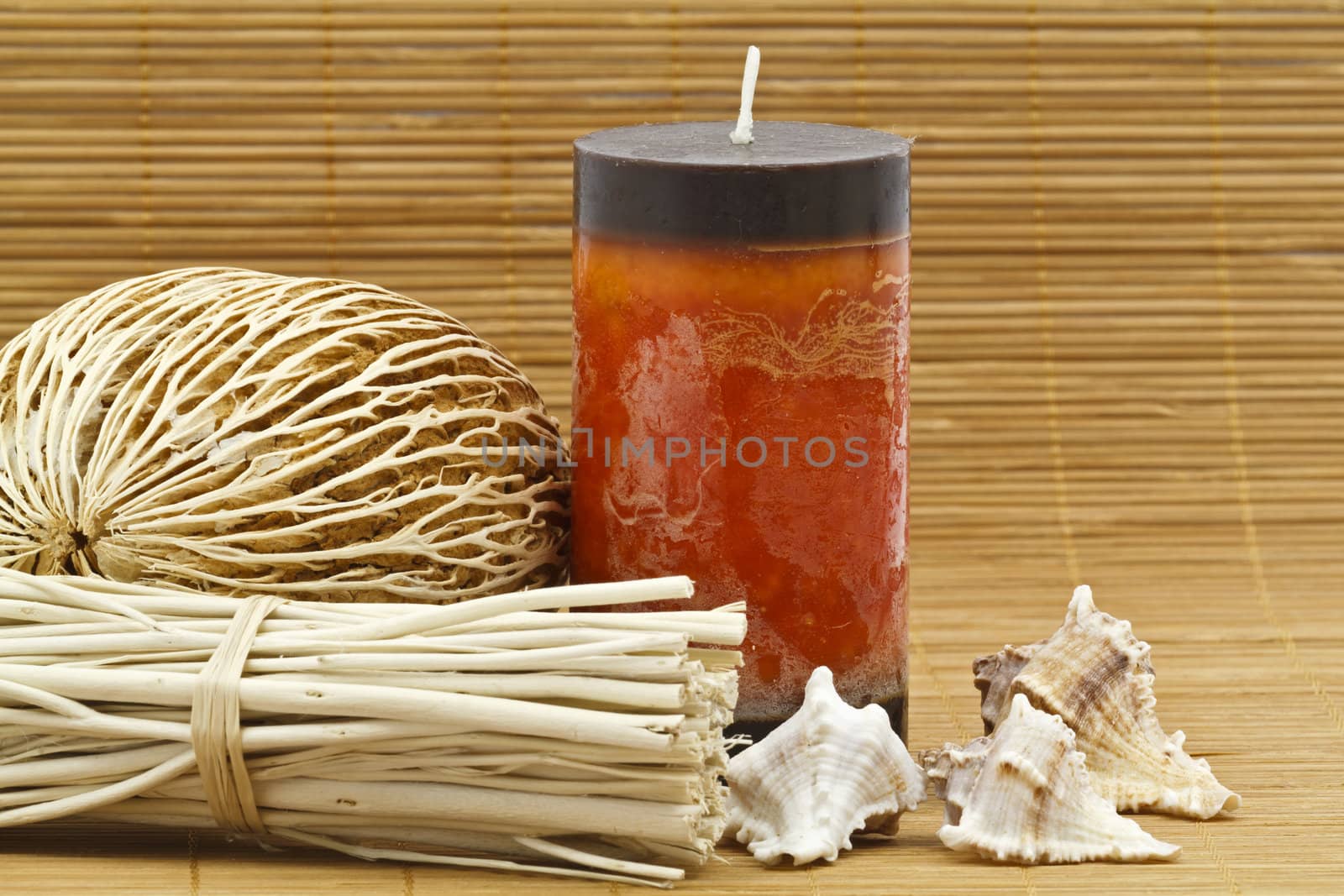 Beautiful bamboo decoration on small brown bamboo rug