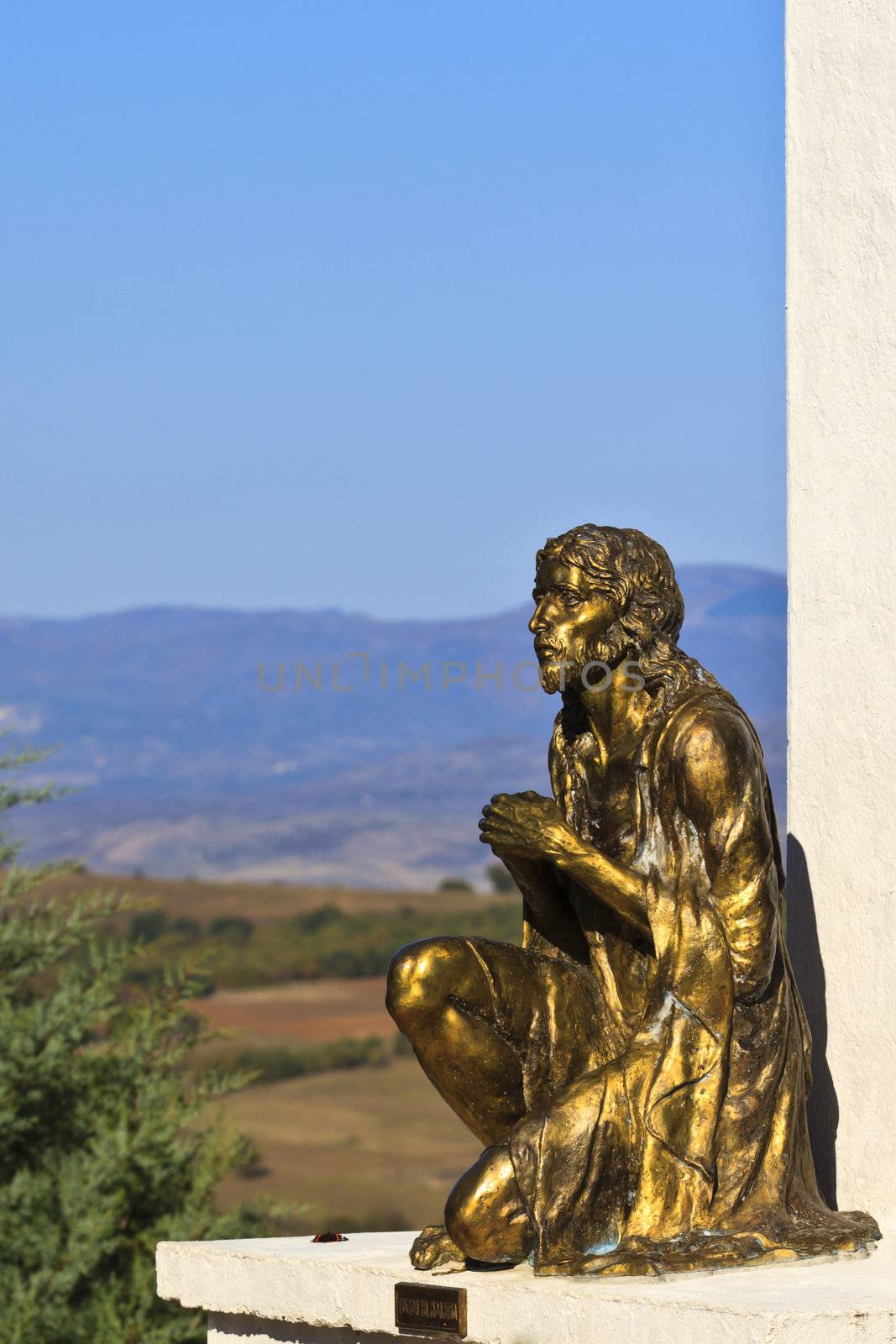 Statue of Jesus Christ praying, in Orthodox church in Macedonia